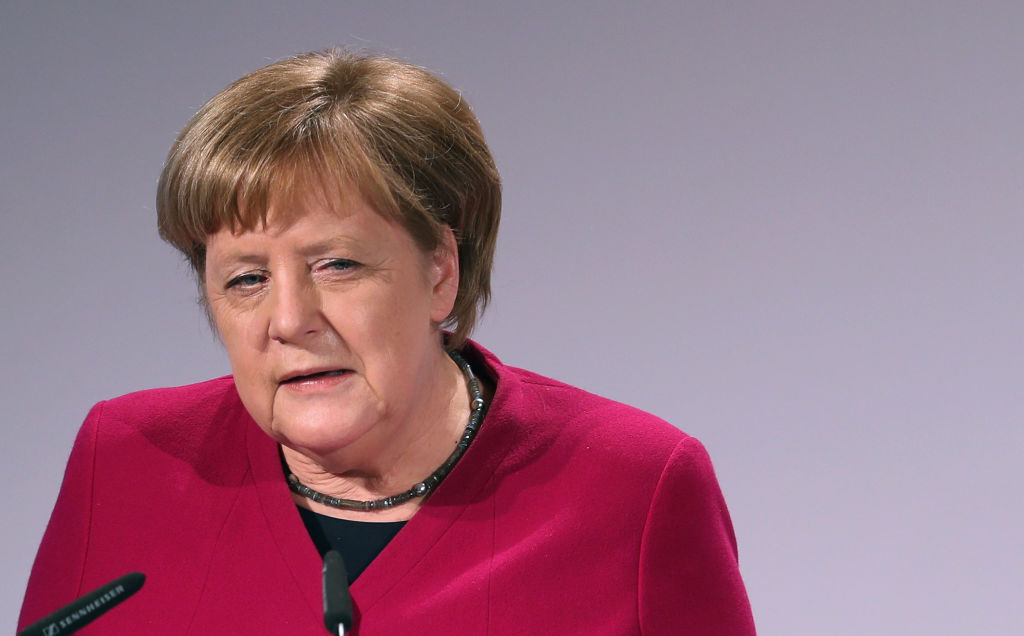 German Chancellor Angela Merkel gives her speech during the 55th Munich Security Conference