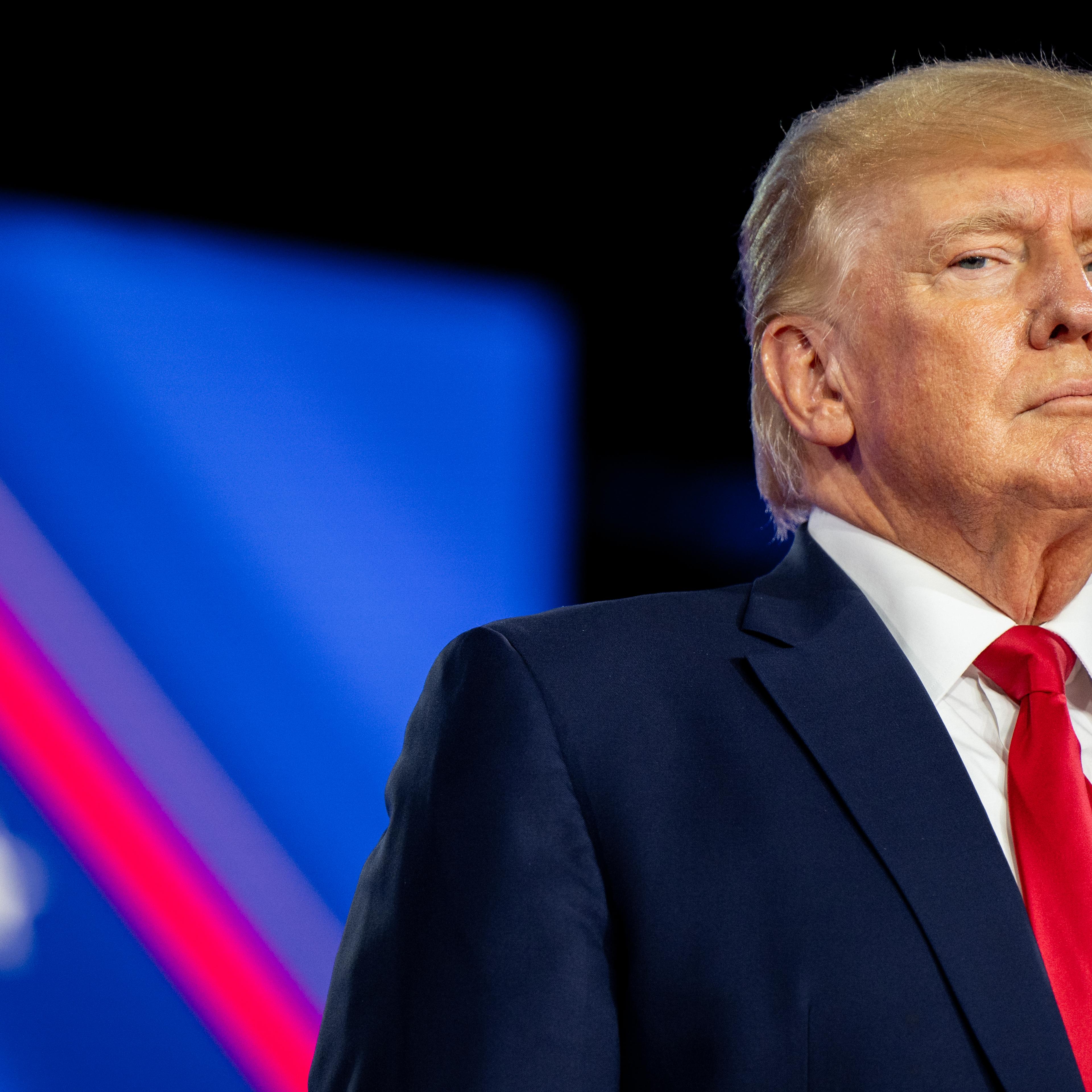Former U.S. President Donald Trump prepares to speak at the Conservative Political Action Conference (CPAC)held at the Hilton Anatole in Dallas, Texas, on August 06, 2022.
