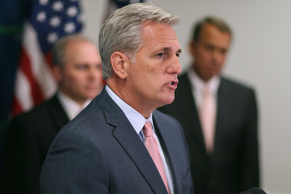 House Majority Leader Kevin McCarthy (R-CA) delivers brief remarks during a news conference following the weekly House GOP conference meeting at the U.S. Capitol June 10, 2015 in Washington, DC.