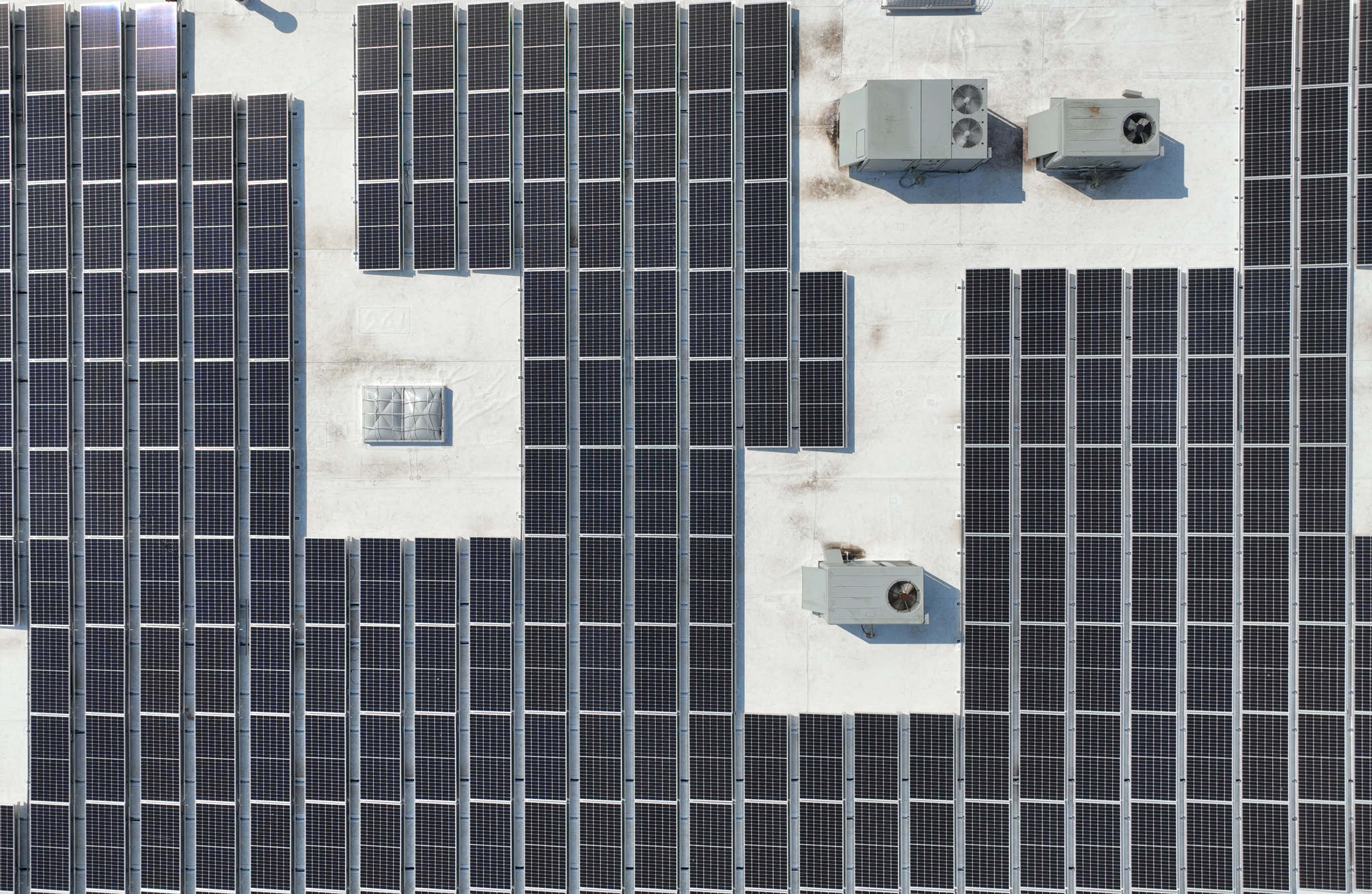 Solar panels on roof of building