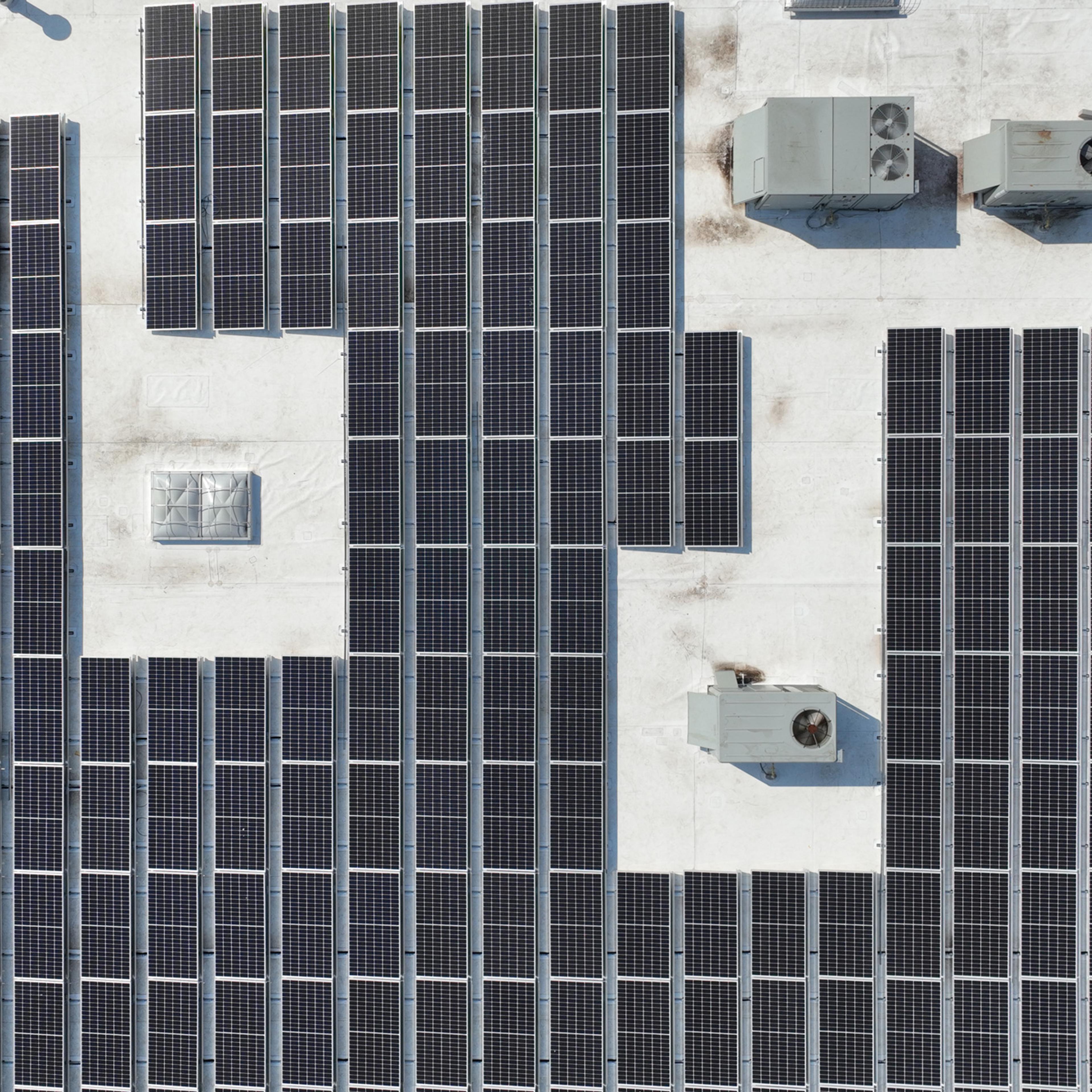 Solar panels on roof of building