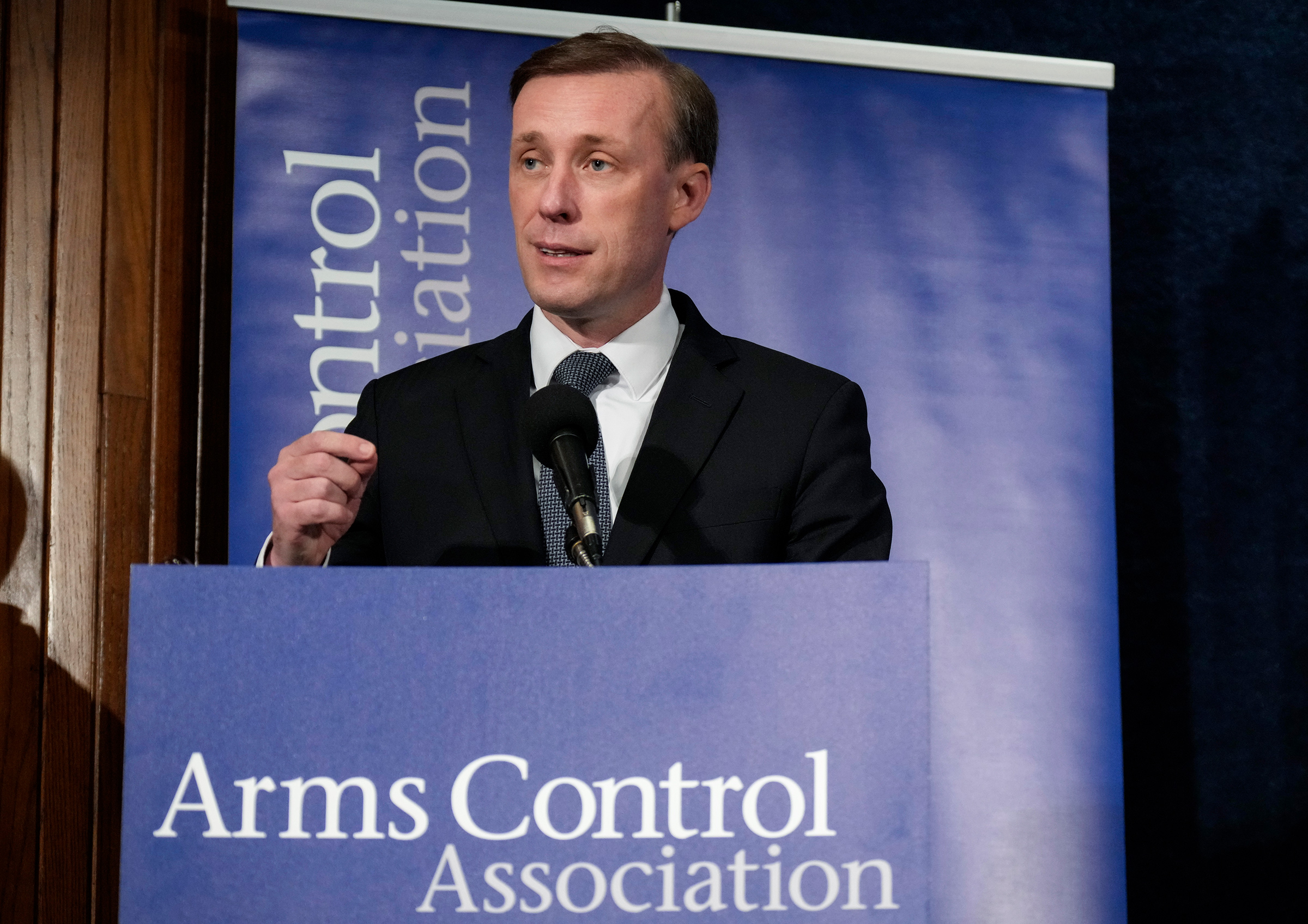 White House National Security Advisor Jake Sullivan speaks during the annual meeting of the Arms Control Association at the National Press Club on June 2 in Washington. Sullivan spoke on a range of topics, including the Biden administration's willingness to engage with Russia on nuclear arms control after Russian President Vladimir Putin's decision to suspend the last nuclear arms control treaty between the two countries. 