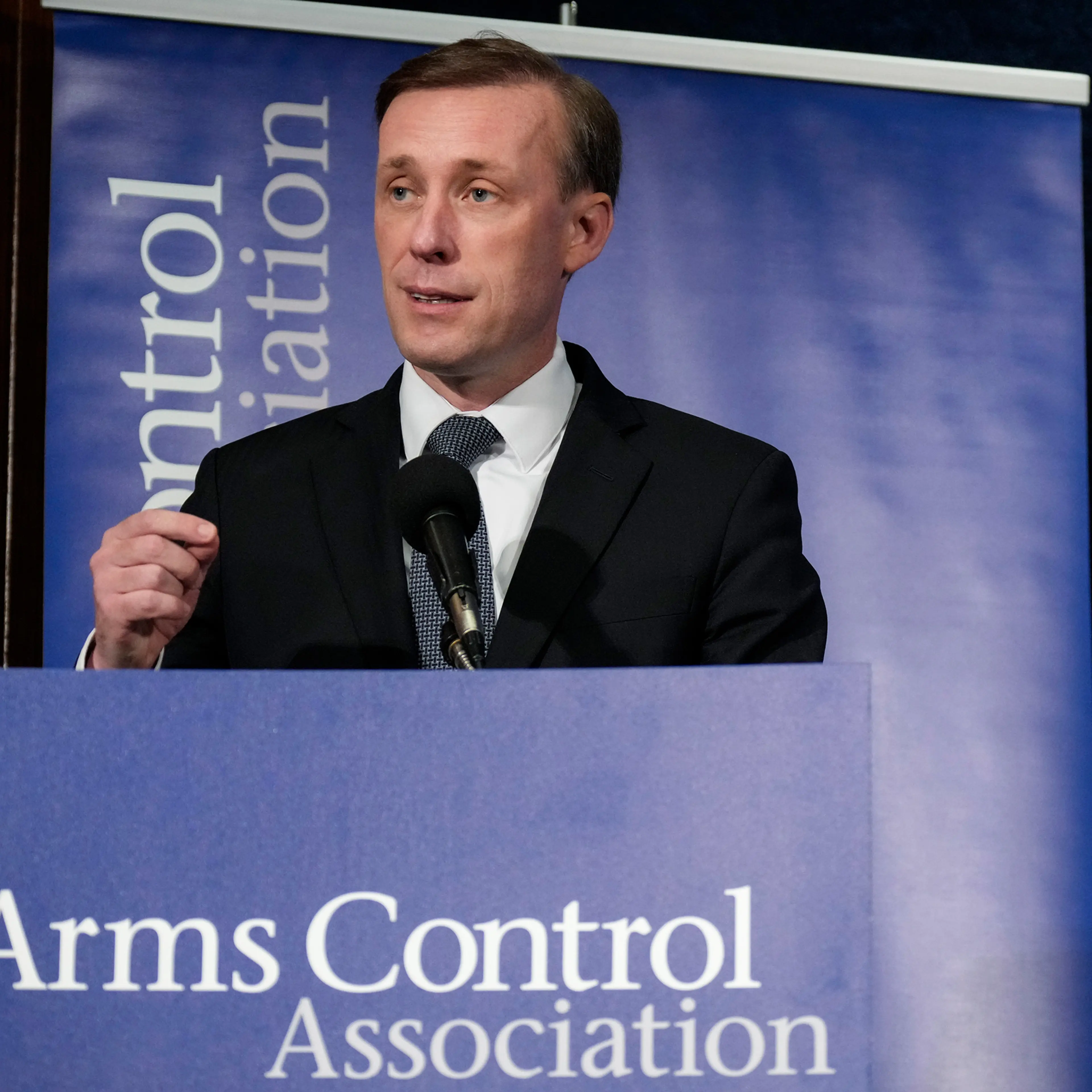 White House National Security Advisor Jake Sullivan speaks during the annual meeting of the Arms Control Association at the National Press Club on June 2 in Washington. Sullivan spoke on a range of topics, including the Biden administration's willingness to engage with Russia on nuclear arms control after Russian President Vladimir Putin's decision to suspend the last nuclear arms control treaty between the two countries.