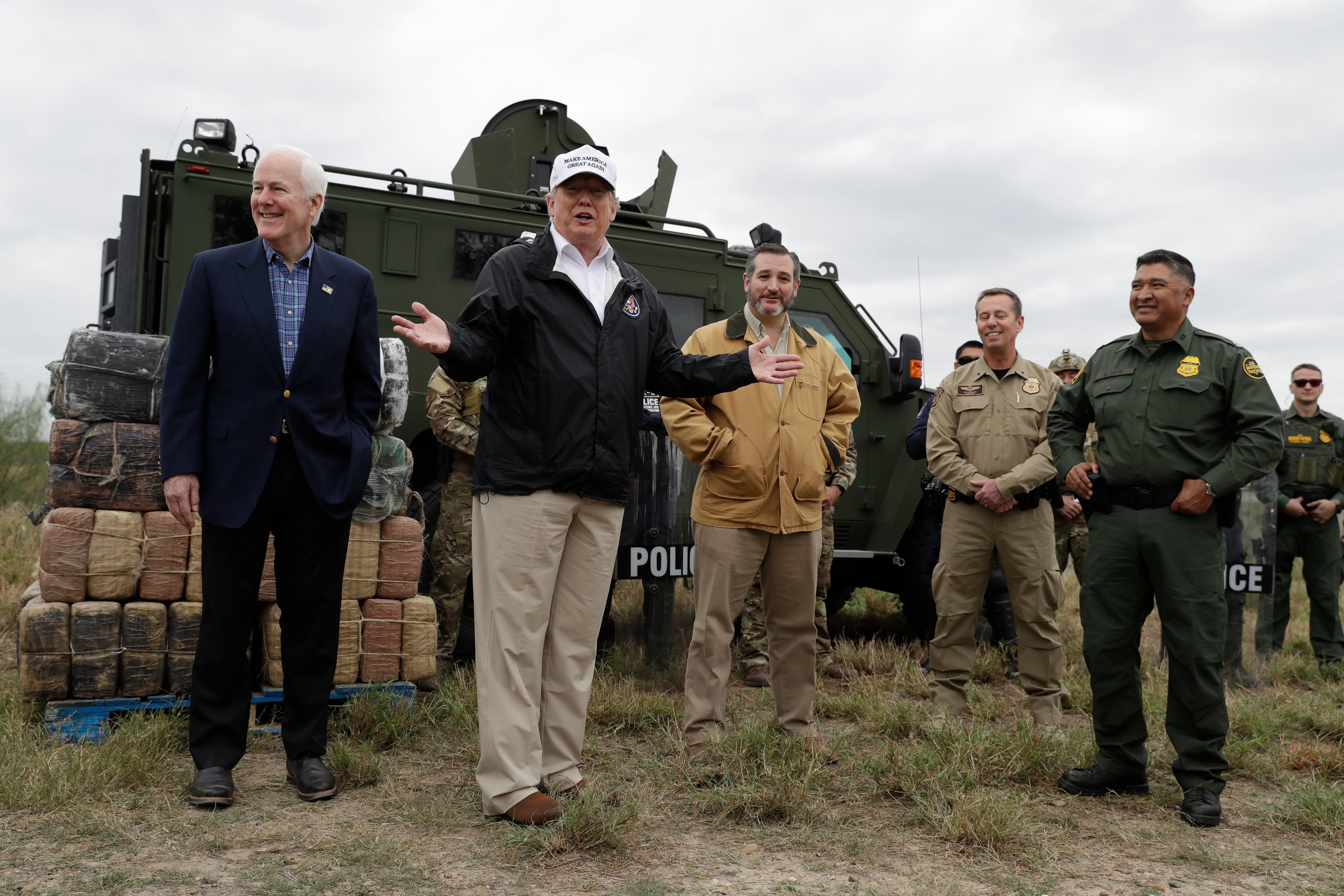 President Donald Trump speaks to the media in McAllen, Tx.