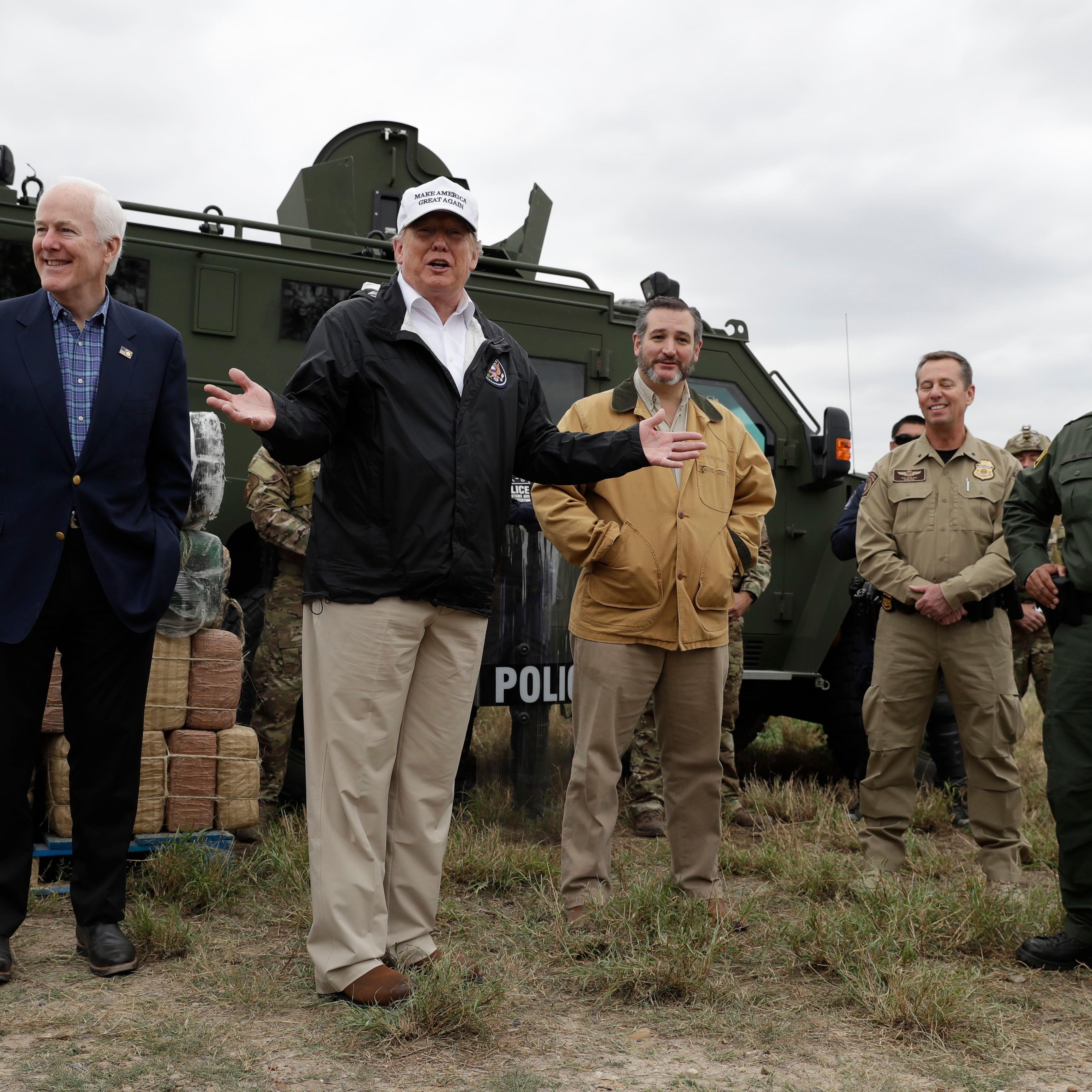 President Donald Trump speaks to the media in McAllen, Tx.