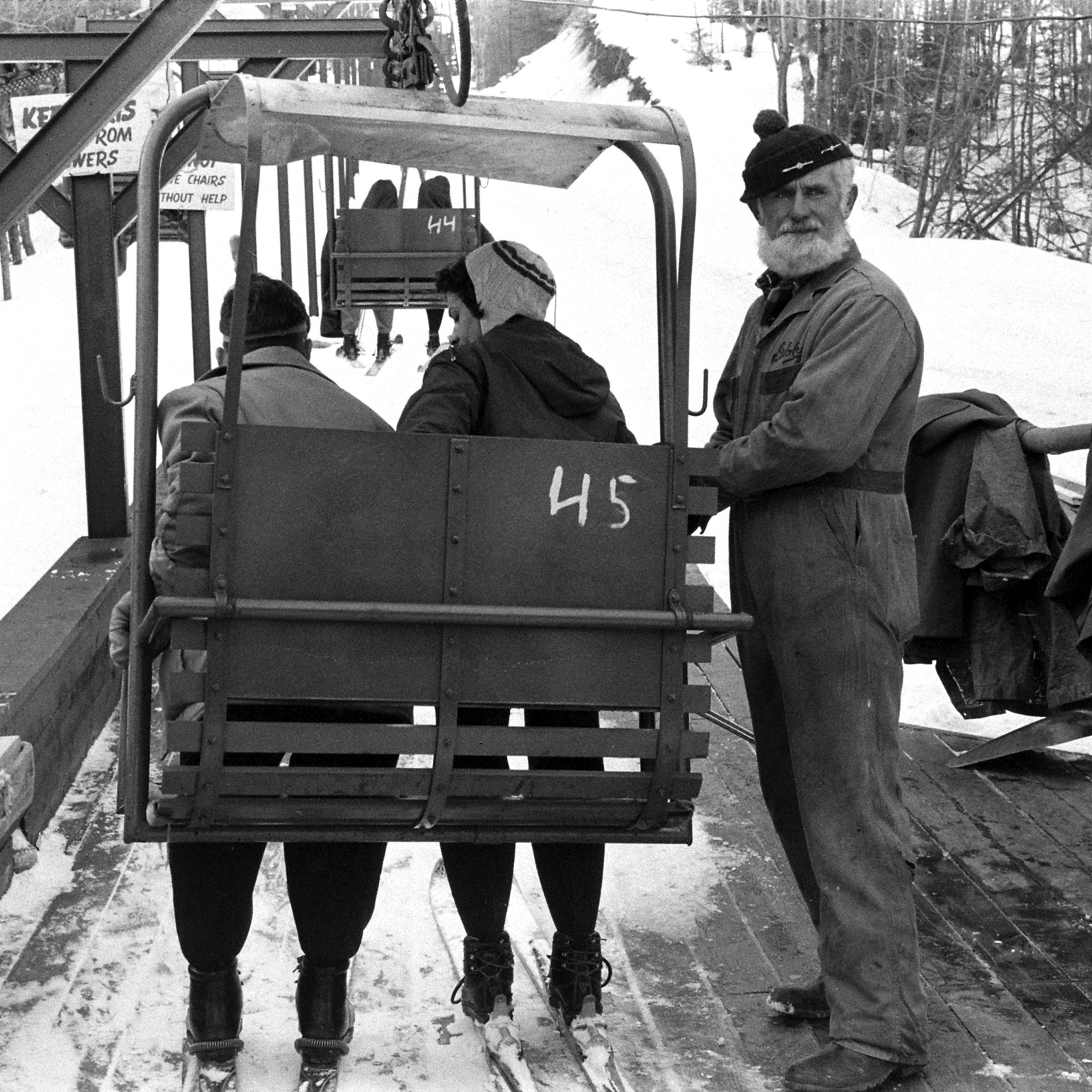 Skiers at Mount Snow in Vermont, 1957.