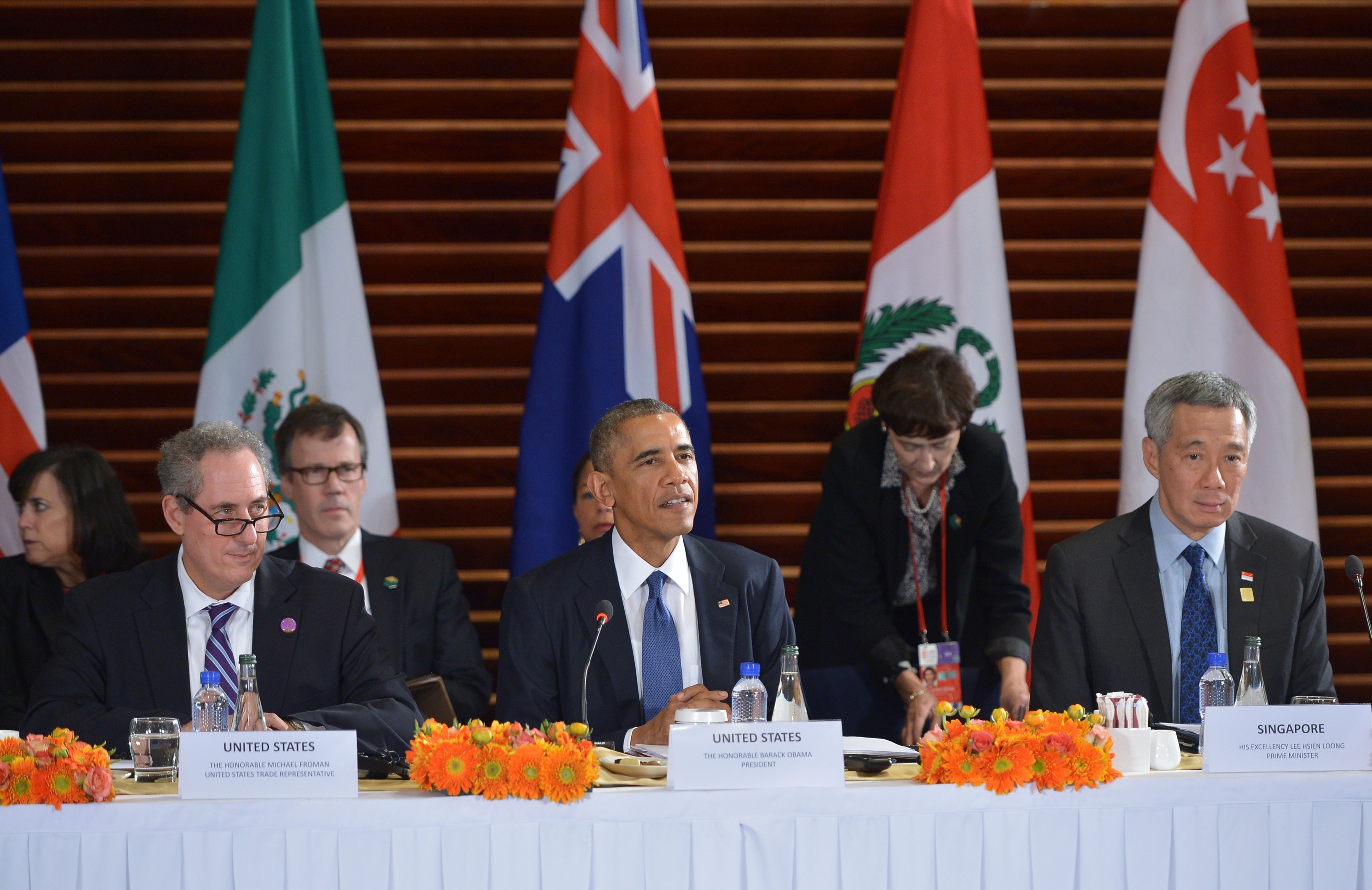 President Barack Obama speaks during a meeting with leaders from the Trans-Pacific Partnership at the US Embassy in Beijing on Nov. 10, 2014.