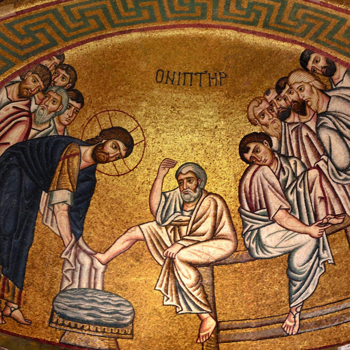 Washing of feet, mosaic in Hosios Loukas monastery