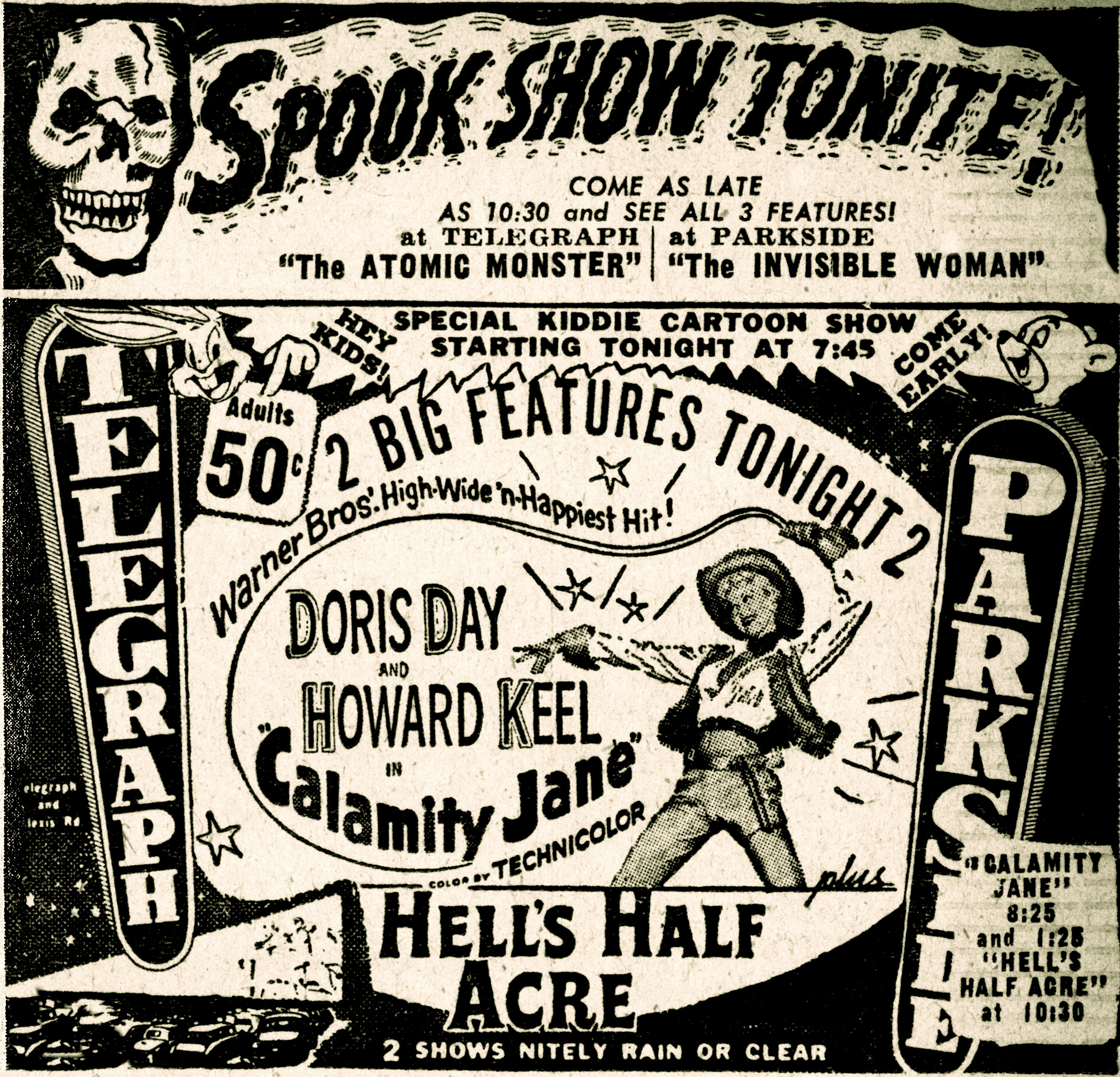 Calamity Jane newspaper advertisement, 1954.