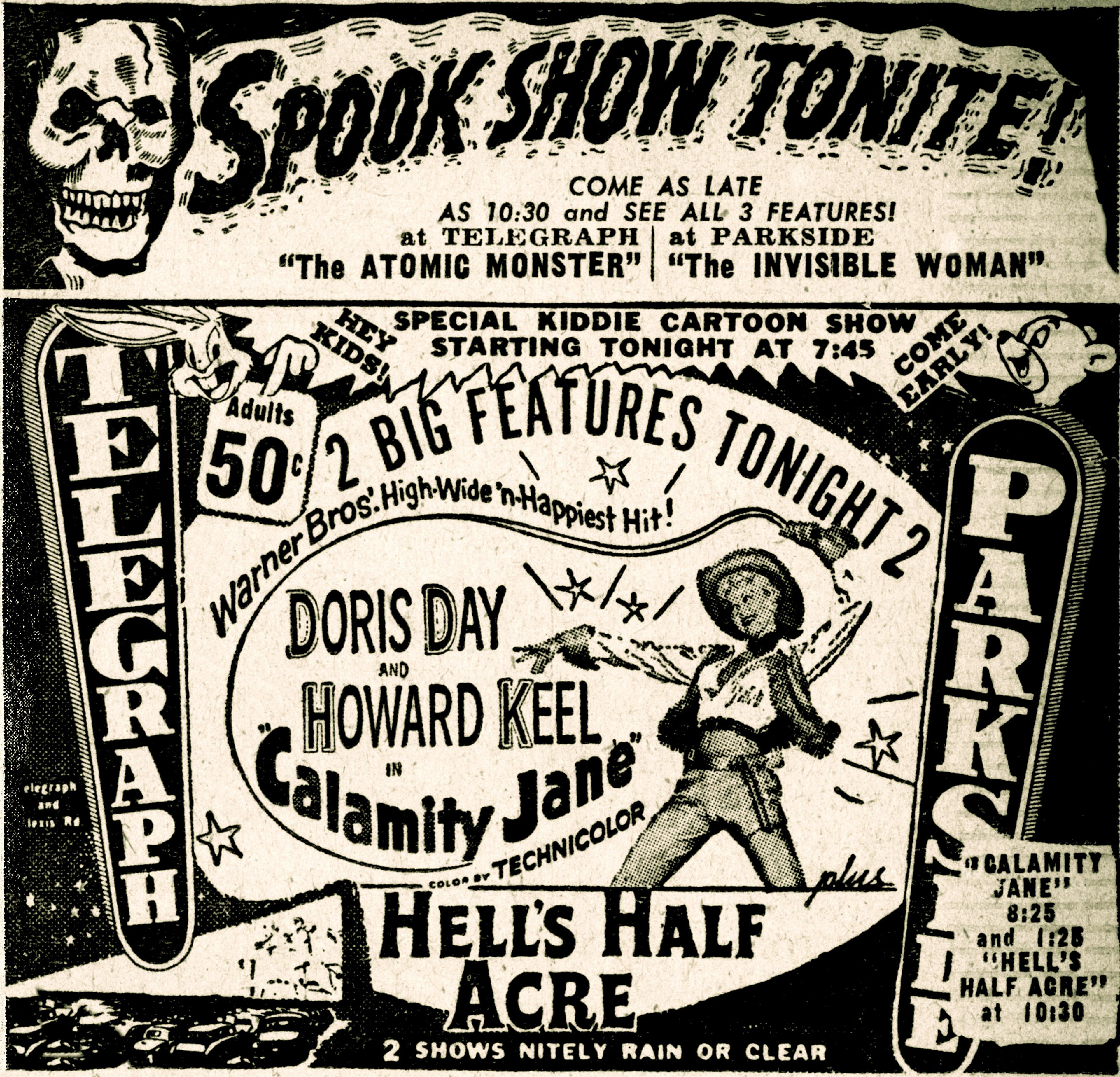 Calamity Jane newspaper advertisement, 1954.