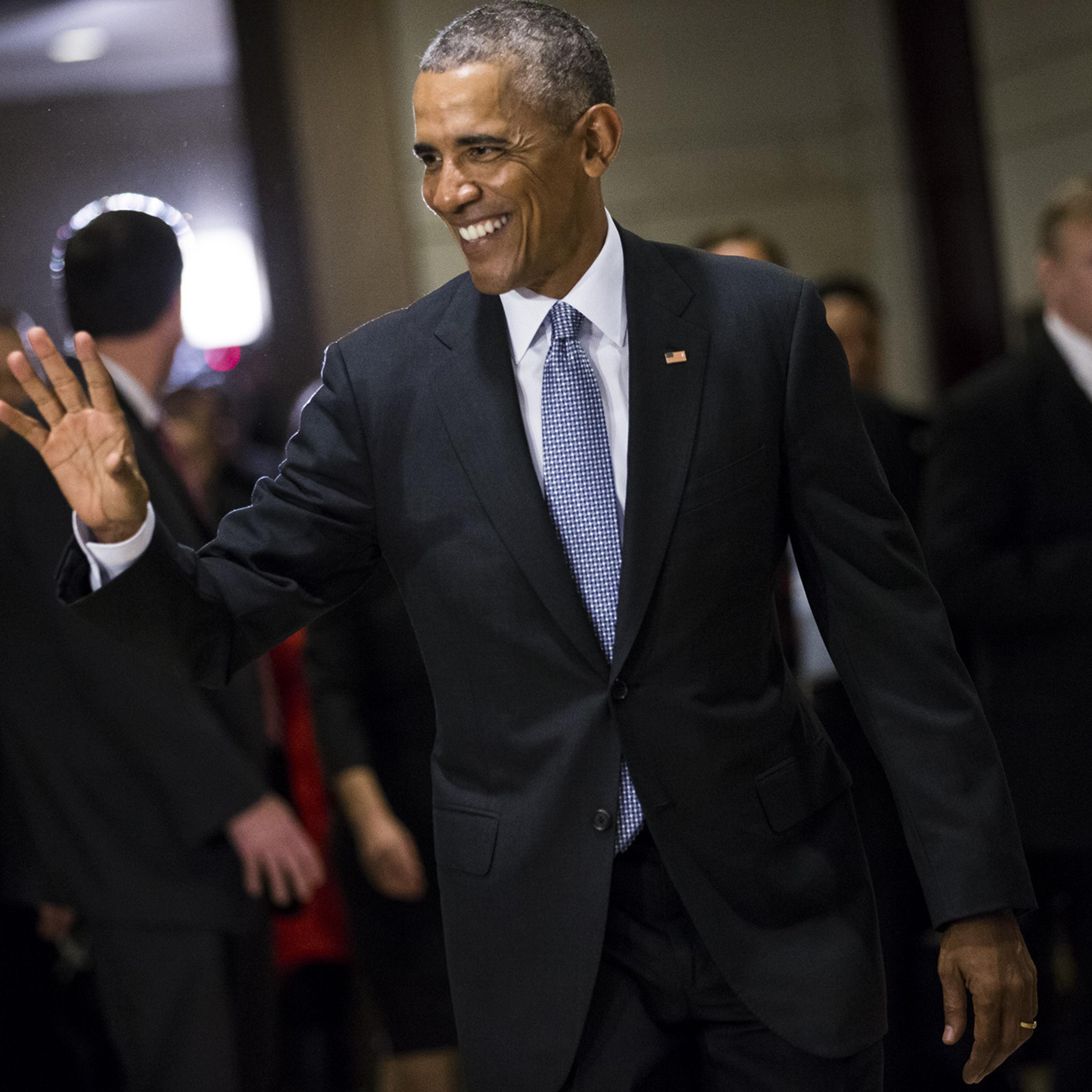 US President Obama leaves after meeting with Congressional Democrats
