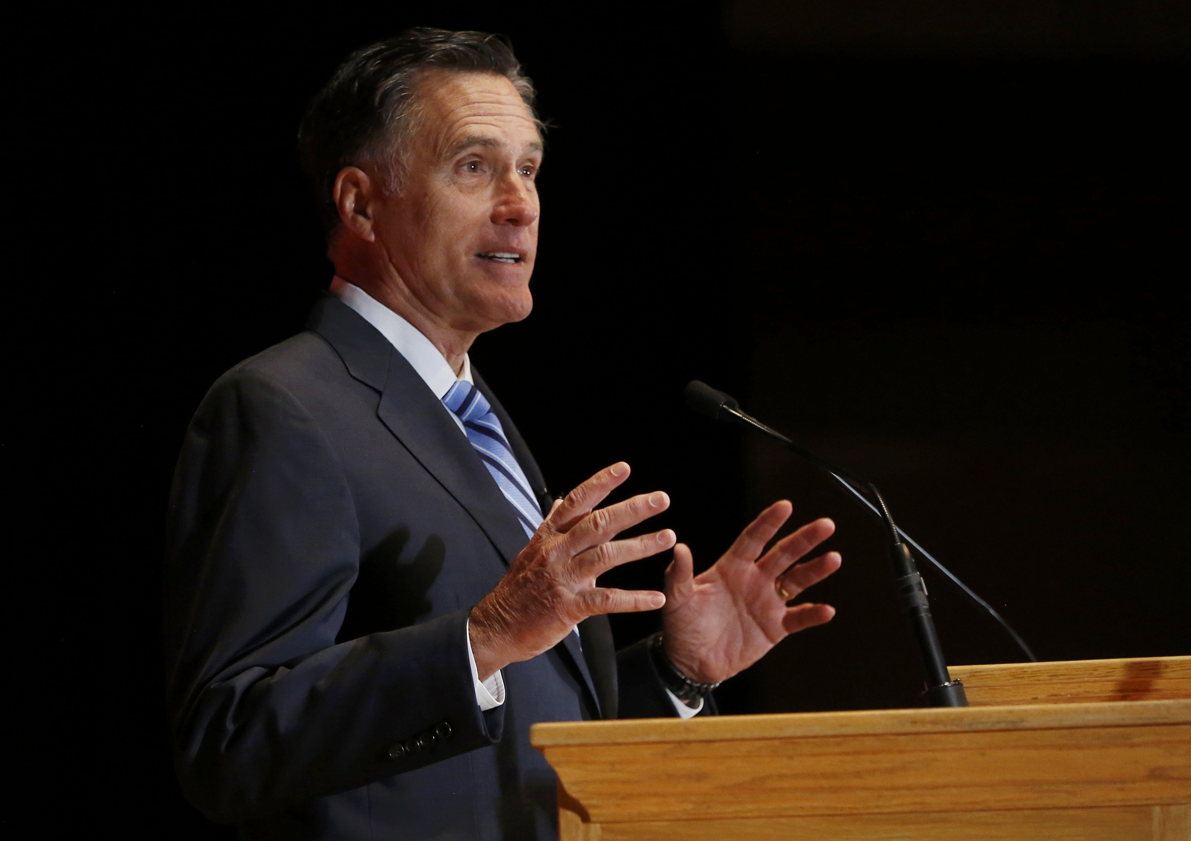 Former Republican U.S. presidential nominee Mitt Romney speaks critically about current Republican presidential candidate Donald Trump during speech in Salt Lake City