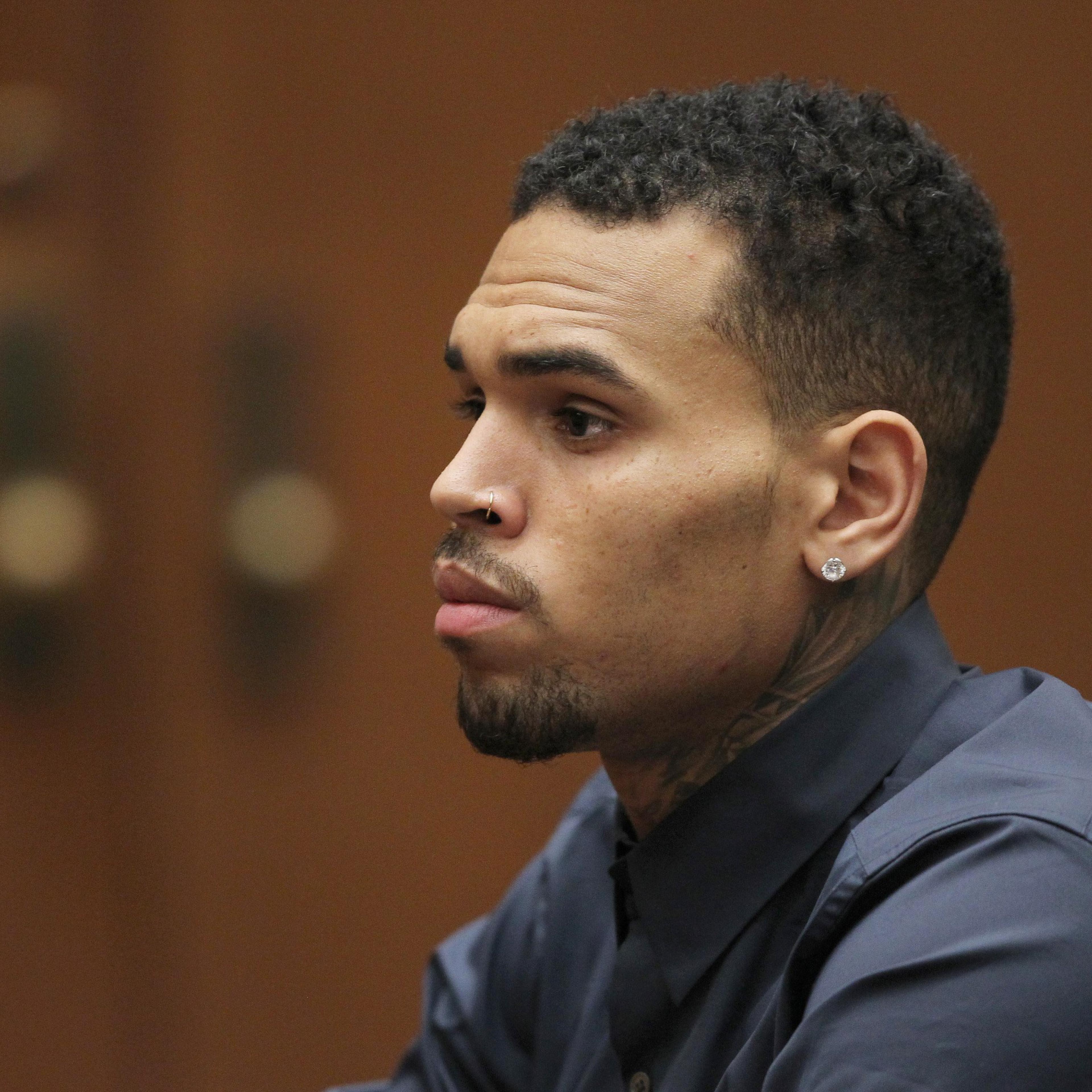 Chris Brown in court for a probation progress hearing on Feb. 3, 2014 in Los Angeles.
