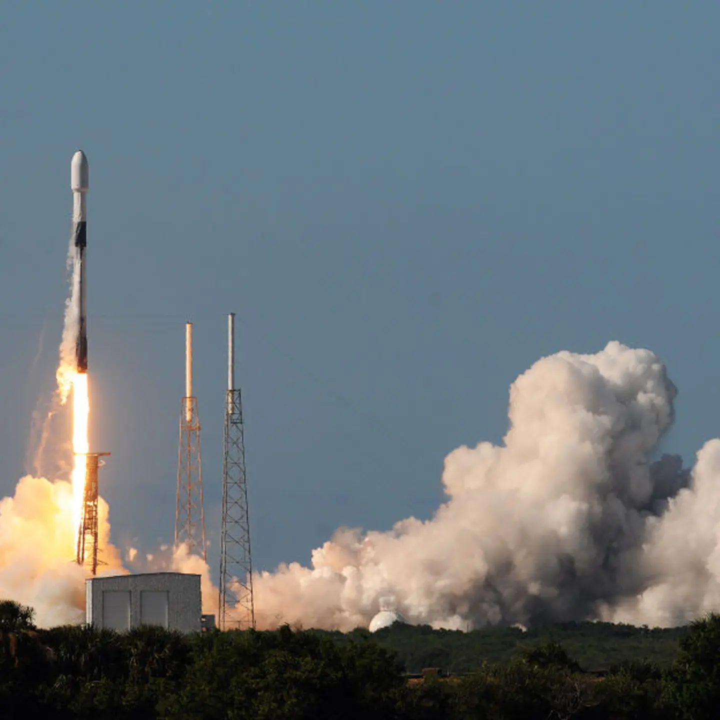 A SpaceX Falcon 9 rocket carrying South Korea's ANASIS-II military communications satellite launched from pad 40 at Cape Canaveral Air Force Station on July 20, 2020.