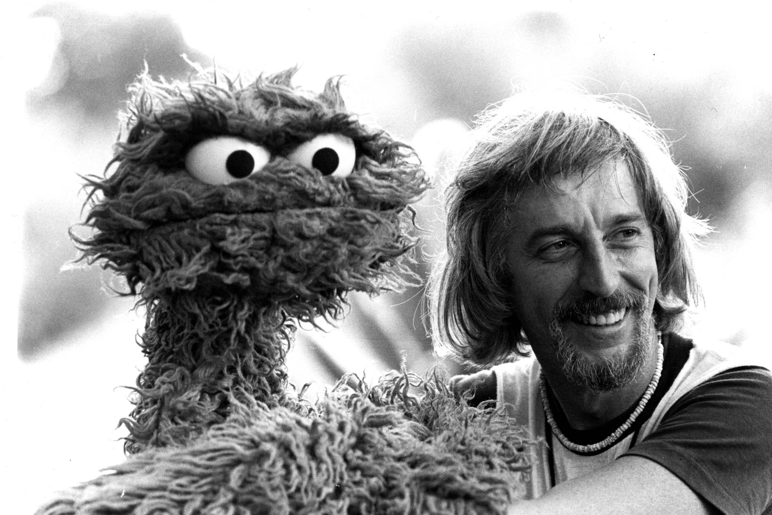 Caroll Spinney and Oscar the Grouch shooting Sesame Street in Hawaii.