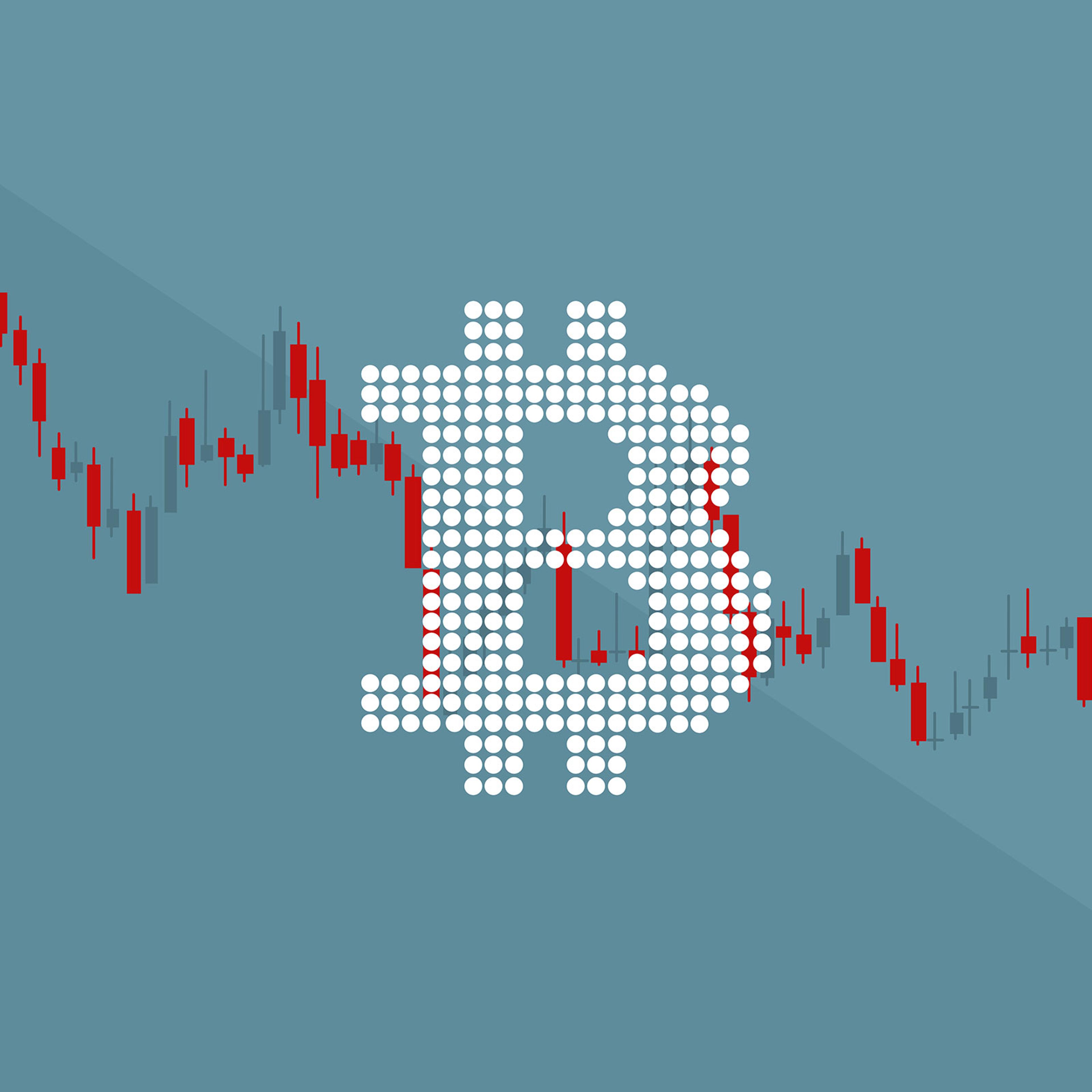 Cryptocurrency illustration concept shows the symbol of Bitcoin and falling down trading graph with copy space for creating the trading cryptocurrency background.