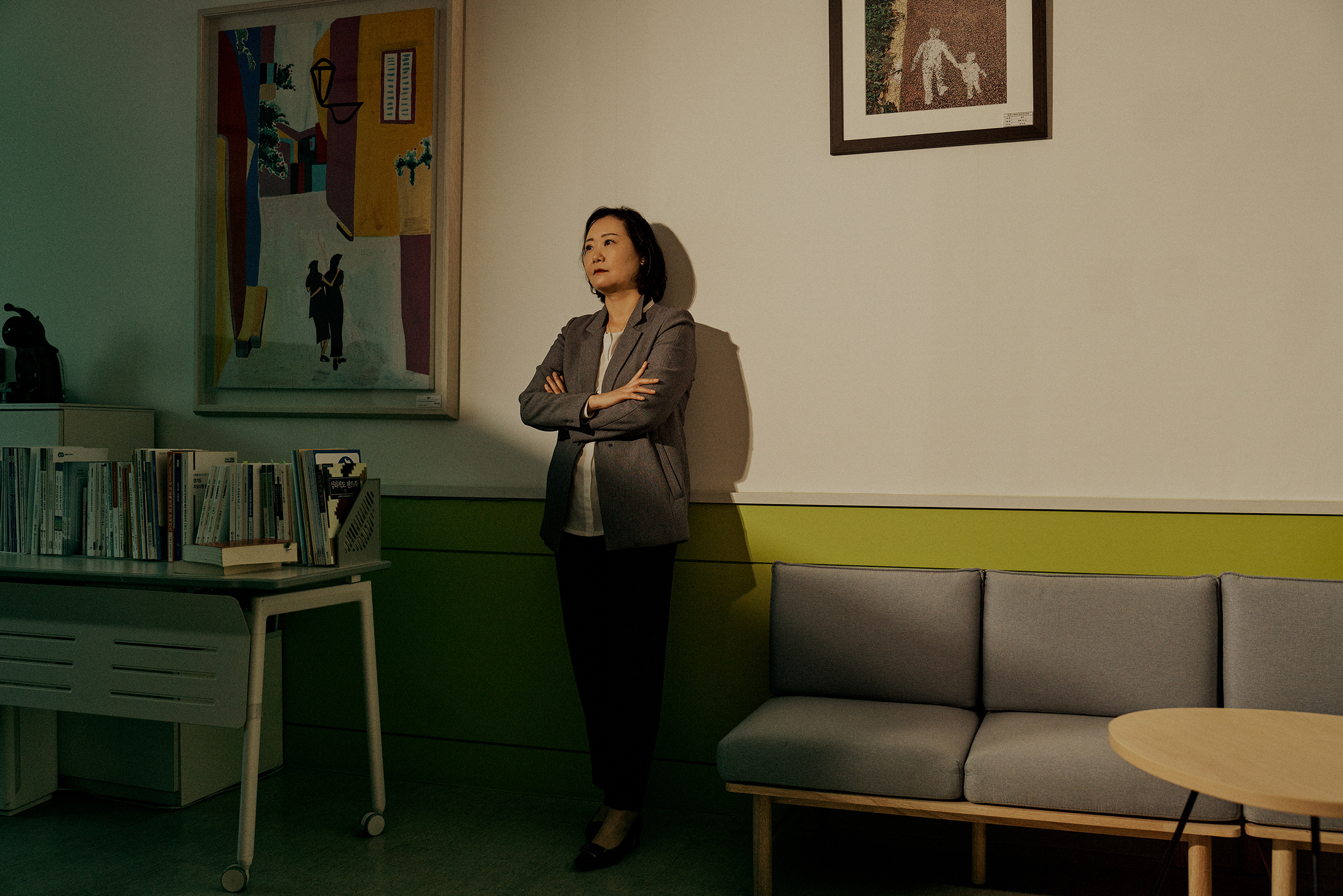 Yoon Mi-kyung, Director of Gyeonggi Province’s combined Mental Health Welfare and Suicide Prevention Center, at her workplace on April 9, 2024.