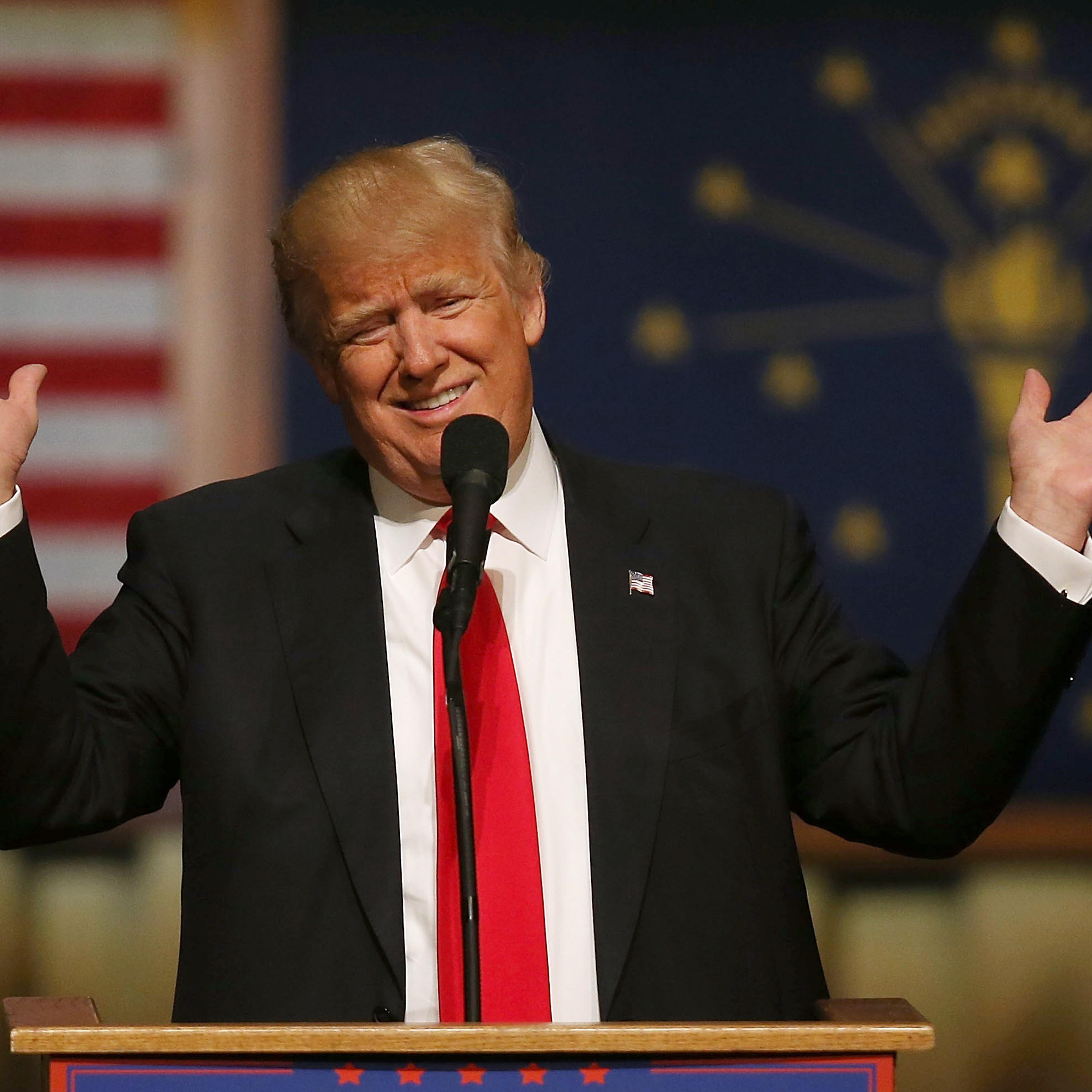 Republican presidential candidate Donald Trump speaks during a campaign stop at the Palladium at the Center for the Performing Arts in Carmel, Ind., on May 2, 2016.