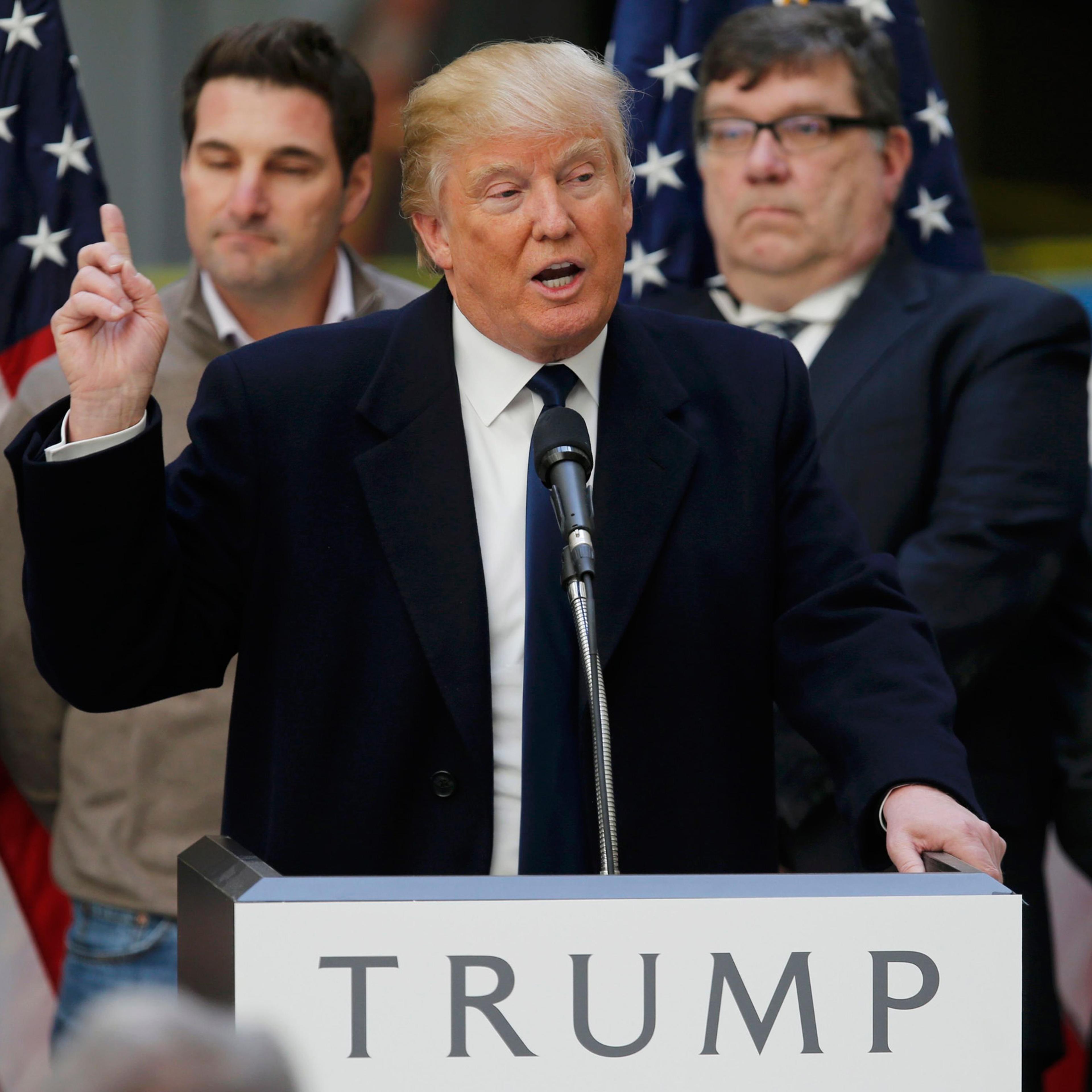 Republican U.S. presidential candidate Donald Trump speaks to the media during a news conference at the construction site of the Trump International Hotel at the Old Post Office Building in Washington, March 21, 2016. REUTERS/Jim Bourg