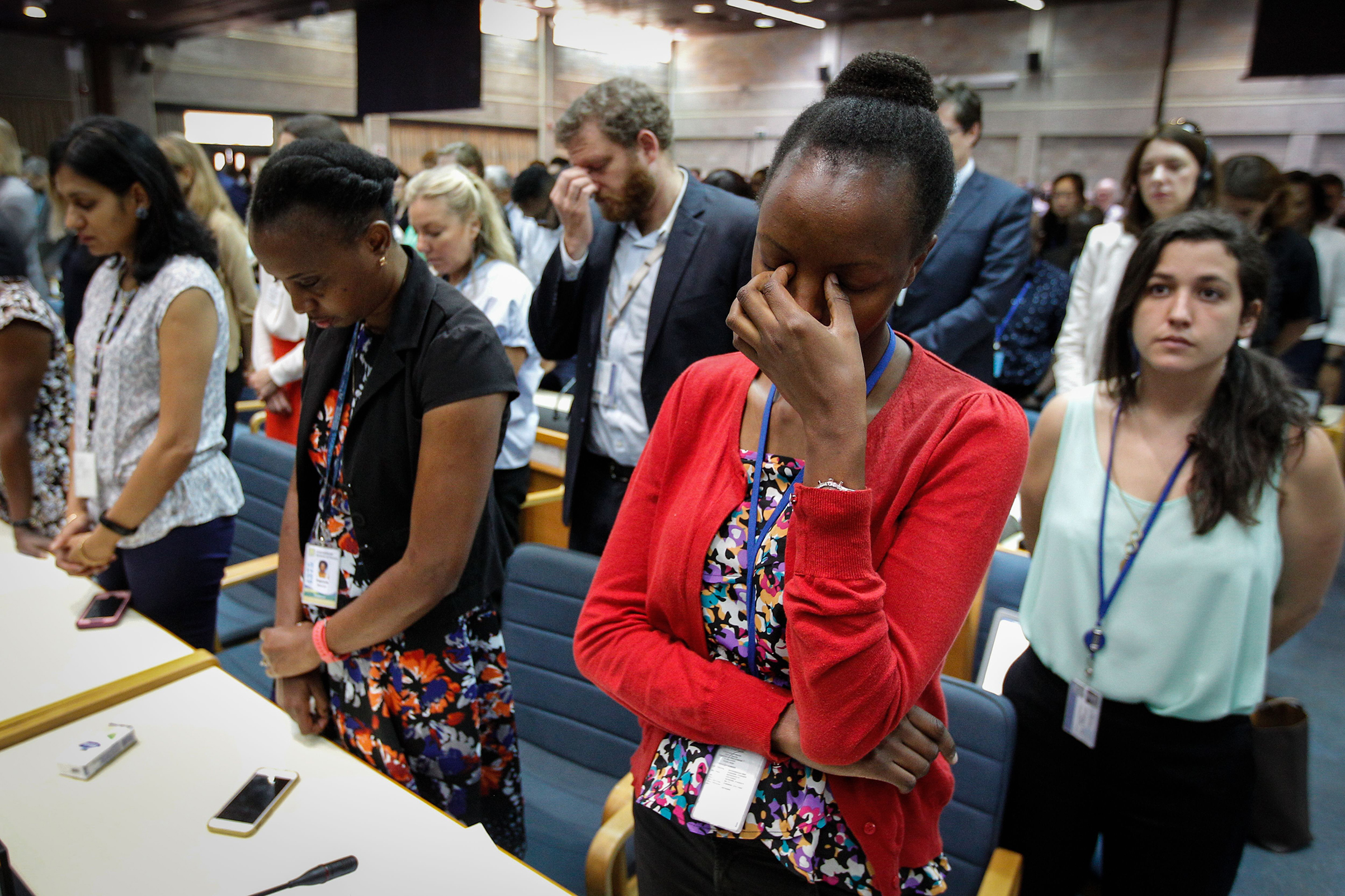 UN Staff observe a minute of silence for the victims of the accident of the Ethiopian Airlines