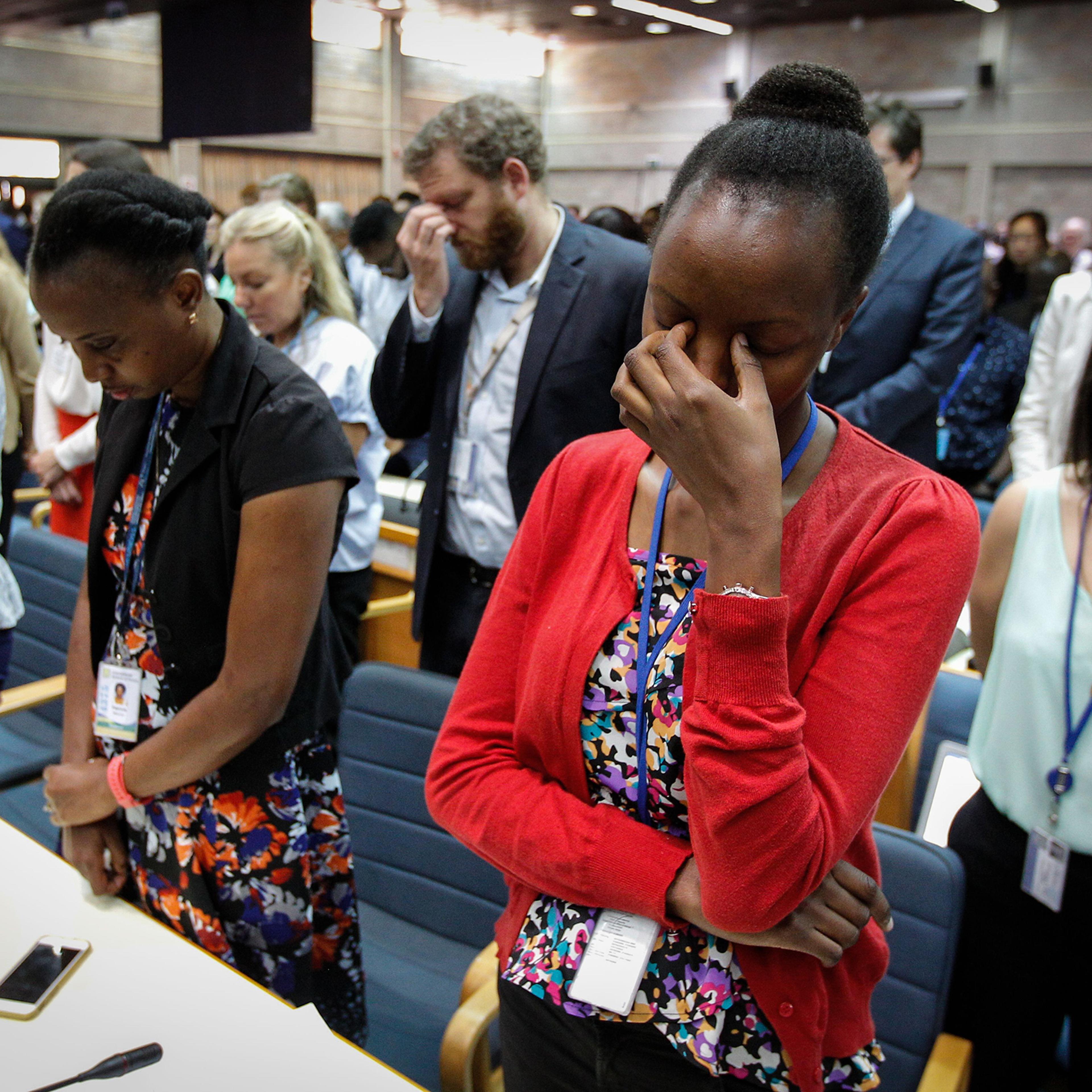 UN Staff observe a minute of silence for the victims of the accident of the Ethiopian Airlines