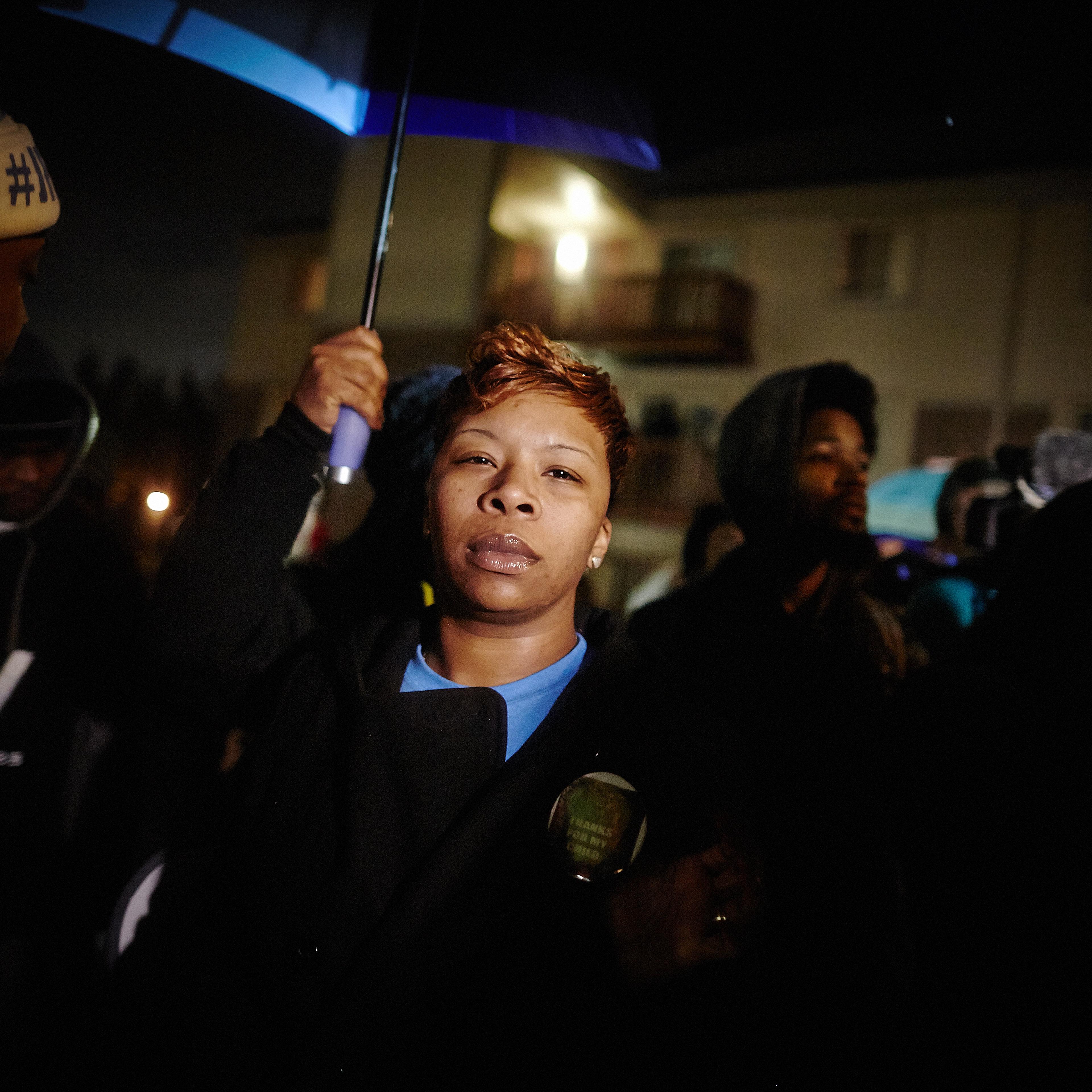 Lesley McSpadden, the mother of slain Ferguson teen Michael Brown talks to a crowd of protesters in advance of the Grand Jury verdict on police officer Darren Wilson on Nov. 22, 2014.