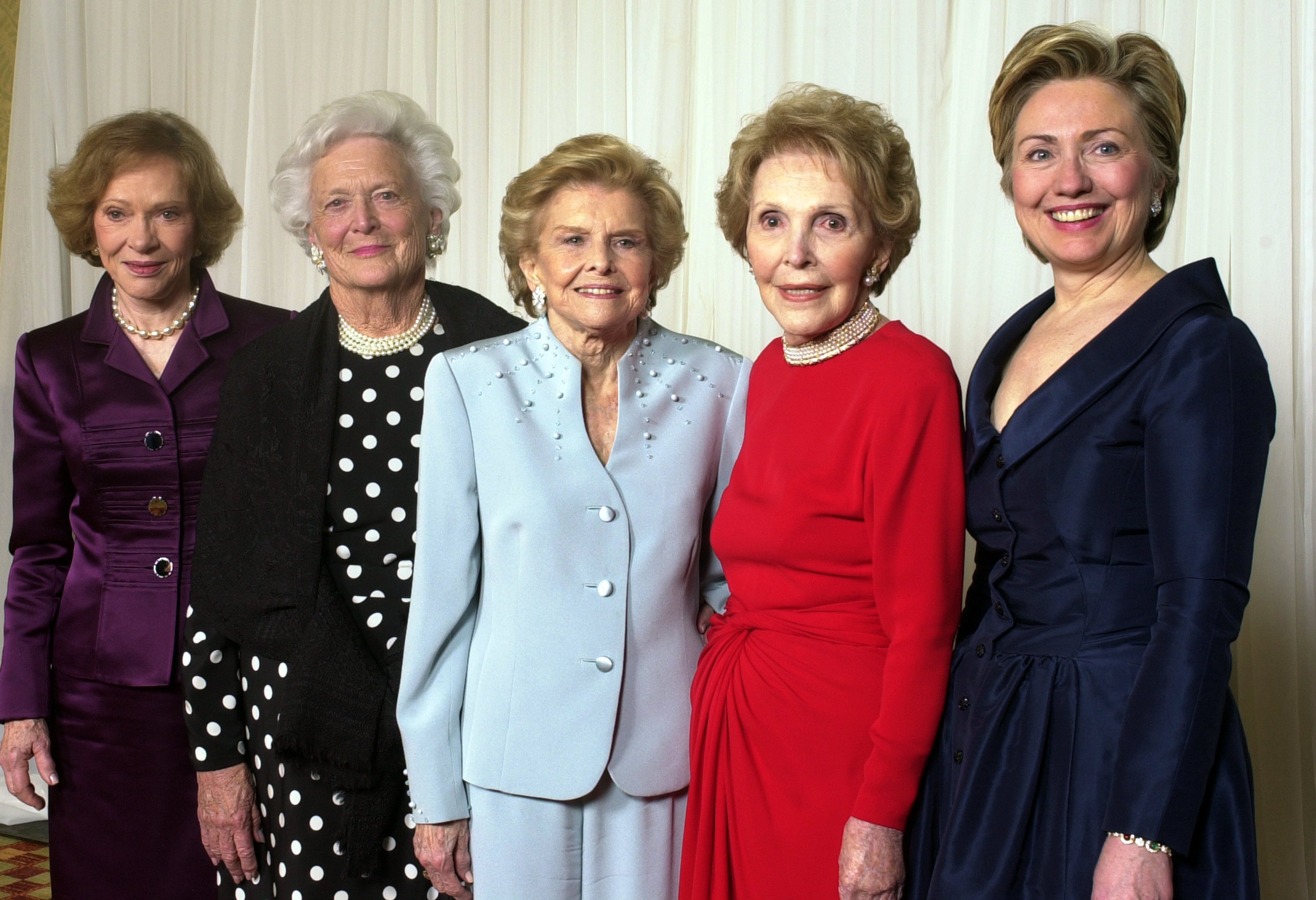 Former first ladies get together for a group photo at a gala 20th anniversary fundraising event saluting Betty Ford and the Betty Ford Center in Indian Wells, Calif. on Jan. 17, 2003. From left are Rosalynn Carter, Barbara Bush, Betty Ford, Nancy Reagan 