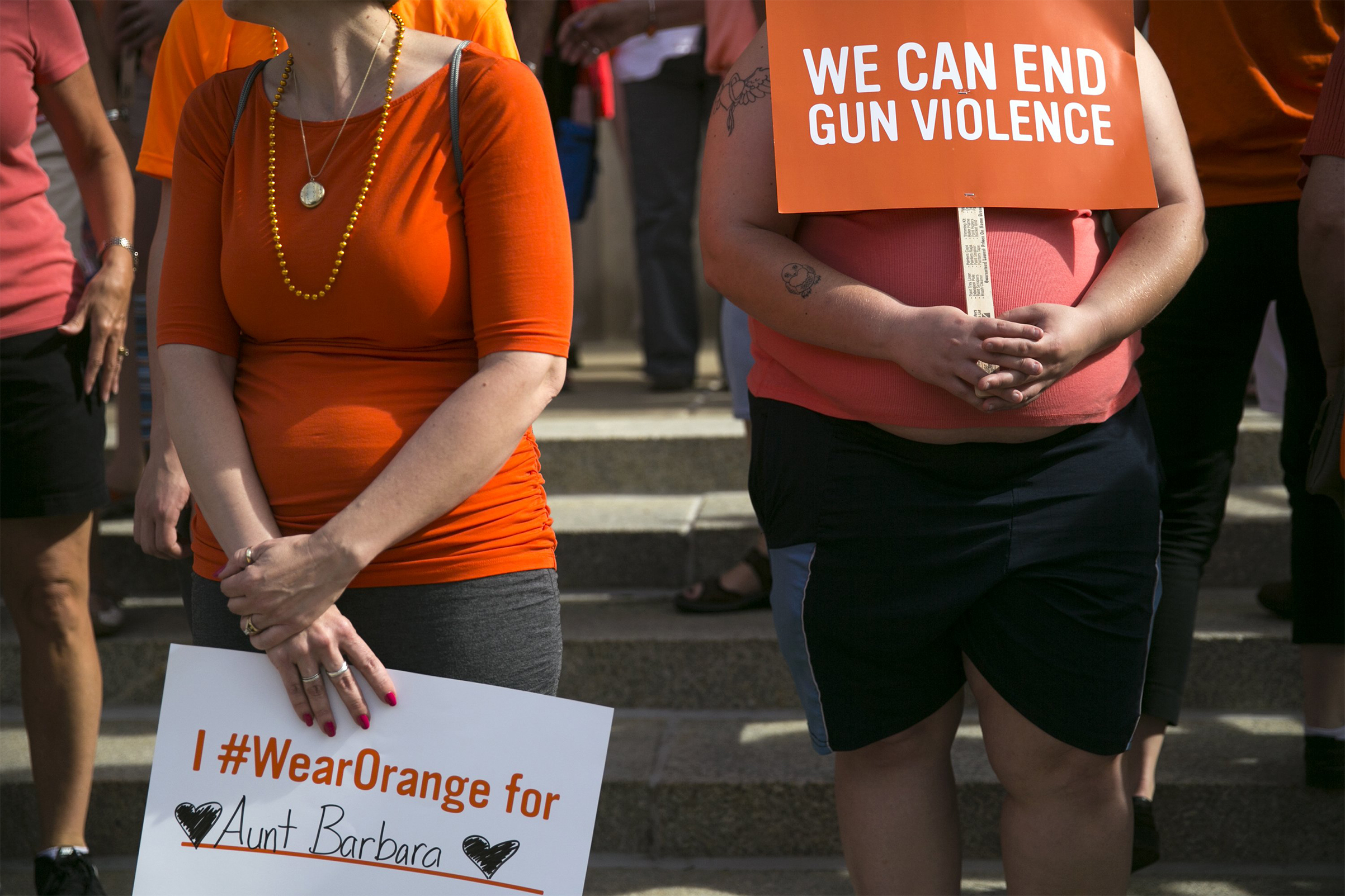 Signs during an event for National Gun Violence Awareness Day in Kalamazoo, Mich. on Thursday, June 2, 2016.