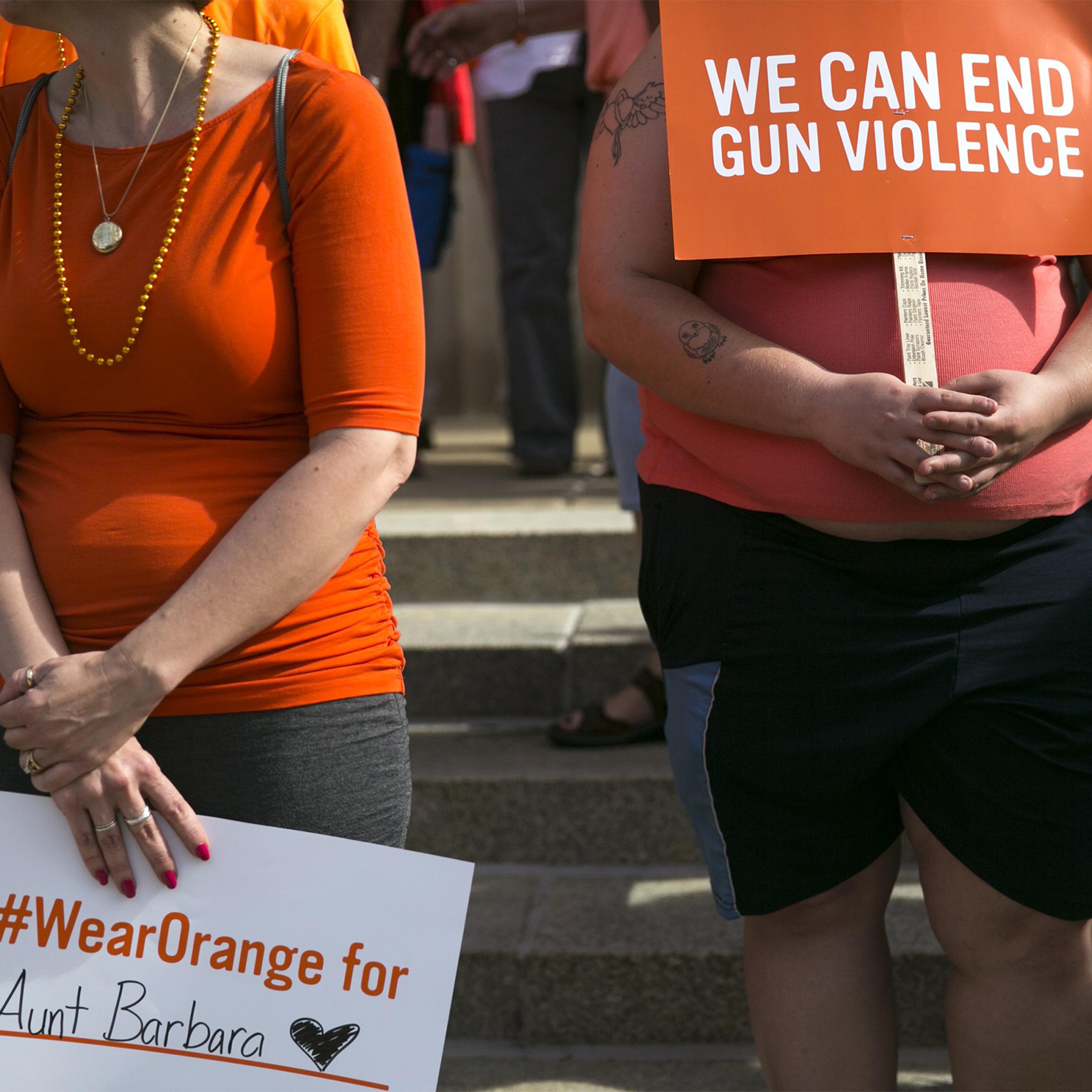 Signs during an event for National Gun Violence Awareness Day in Kalamazoo, Mich. on Thursday, June 2, 2016.