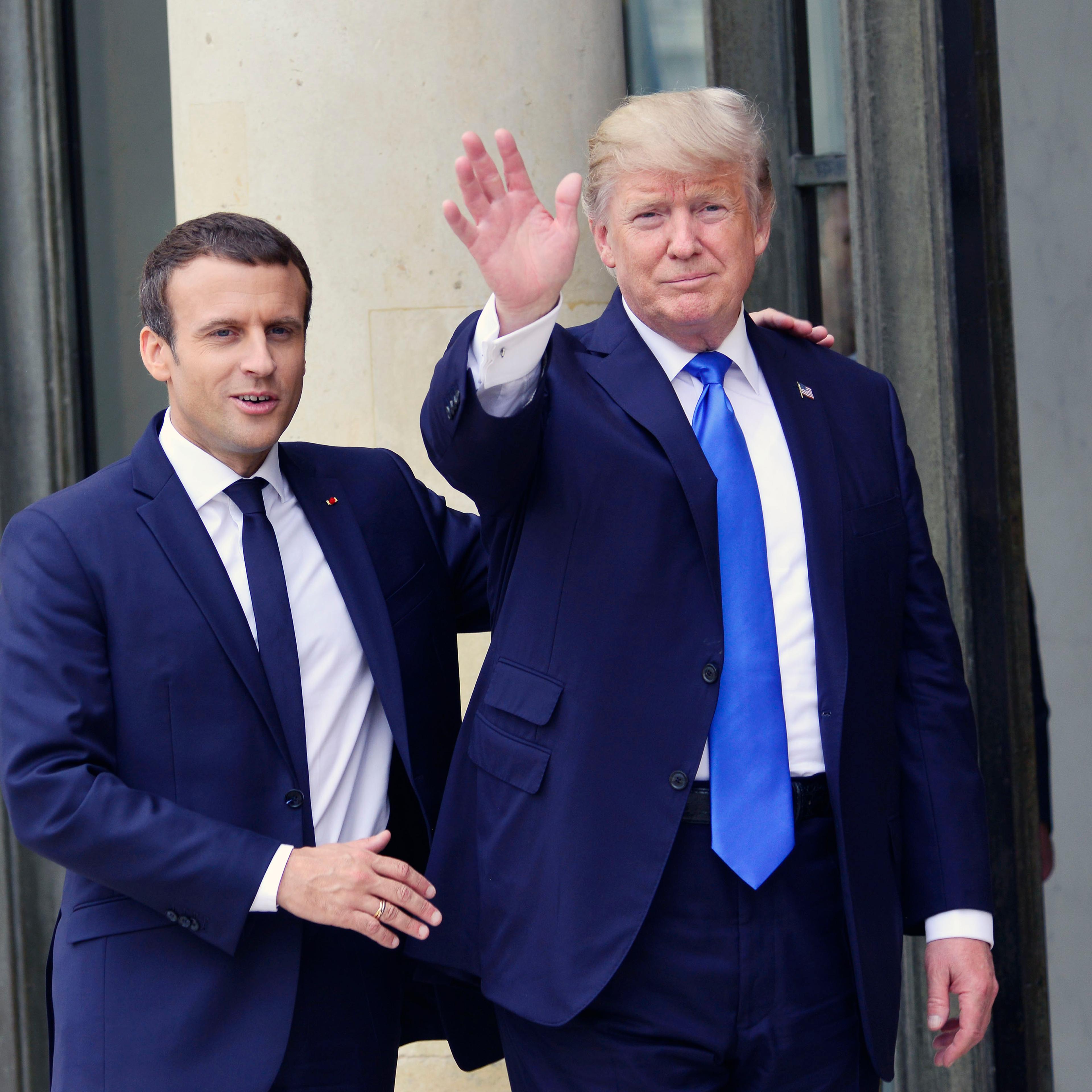 French President Emmanuel Macron Receives U.S. President Donald Trump At Elysee Palace