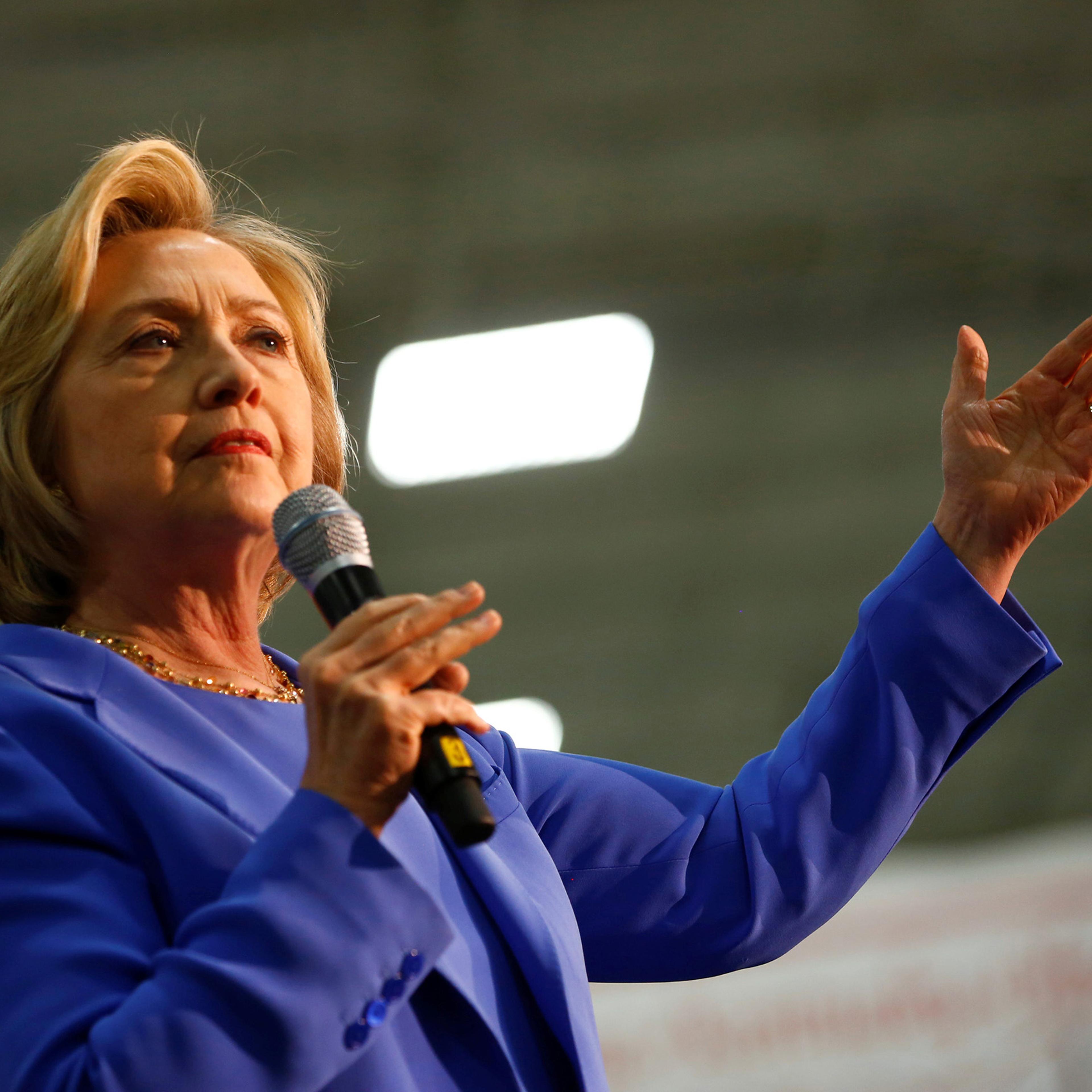 Hillary Clinton speaks at the Union of Carpenters and Millwrights Training Center in Louisville, Kentucky, May 15, 2016.
