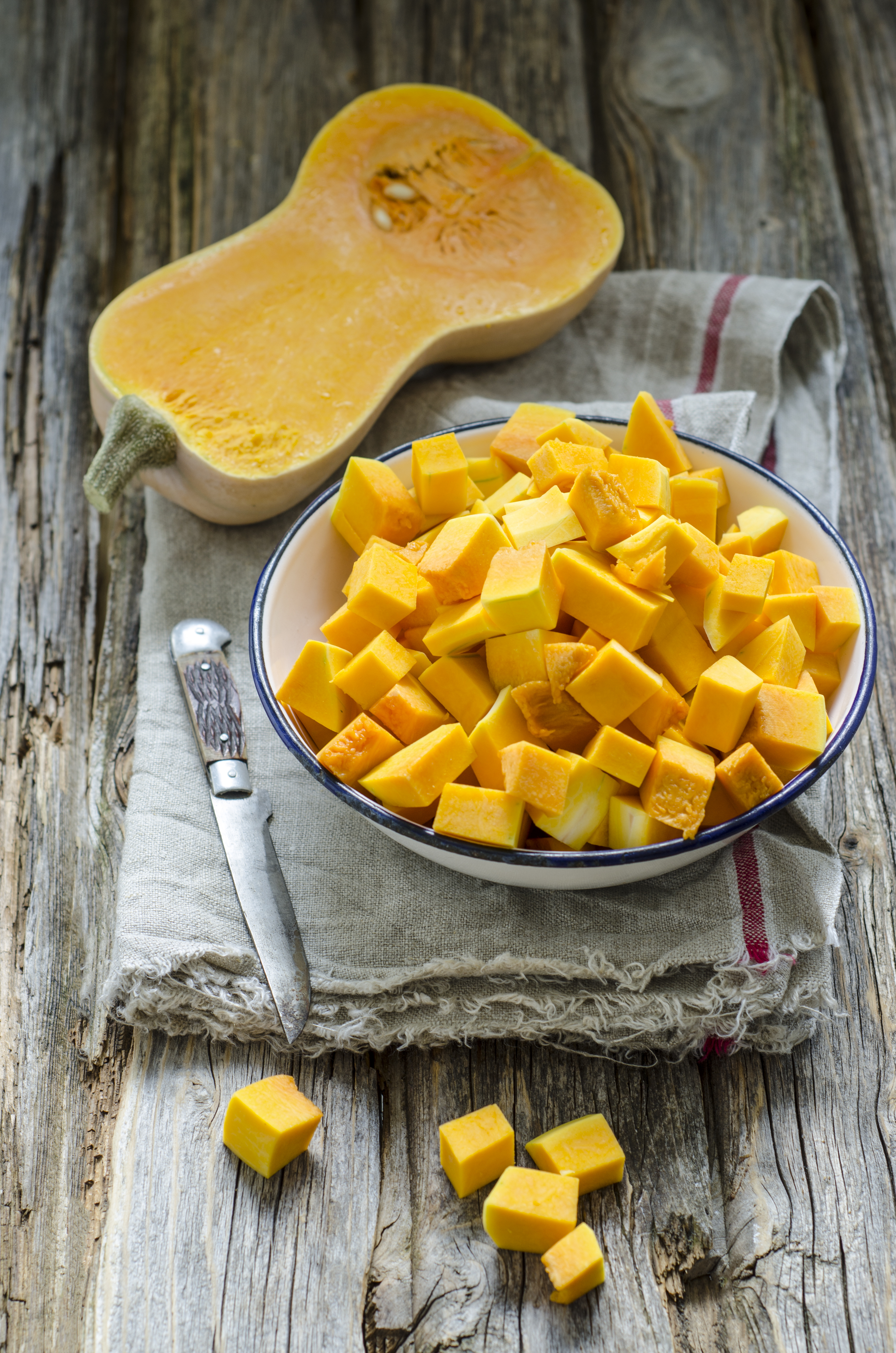 butternut squash, chopped in bowl