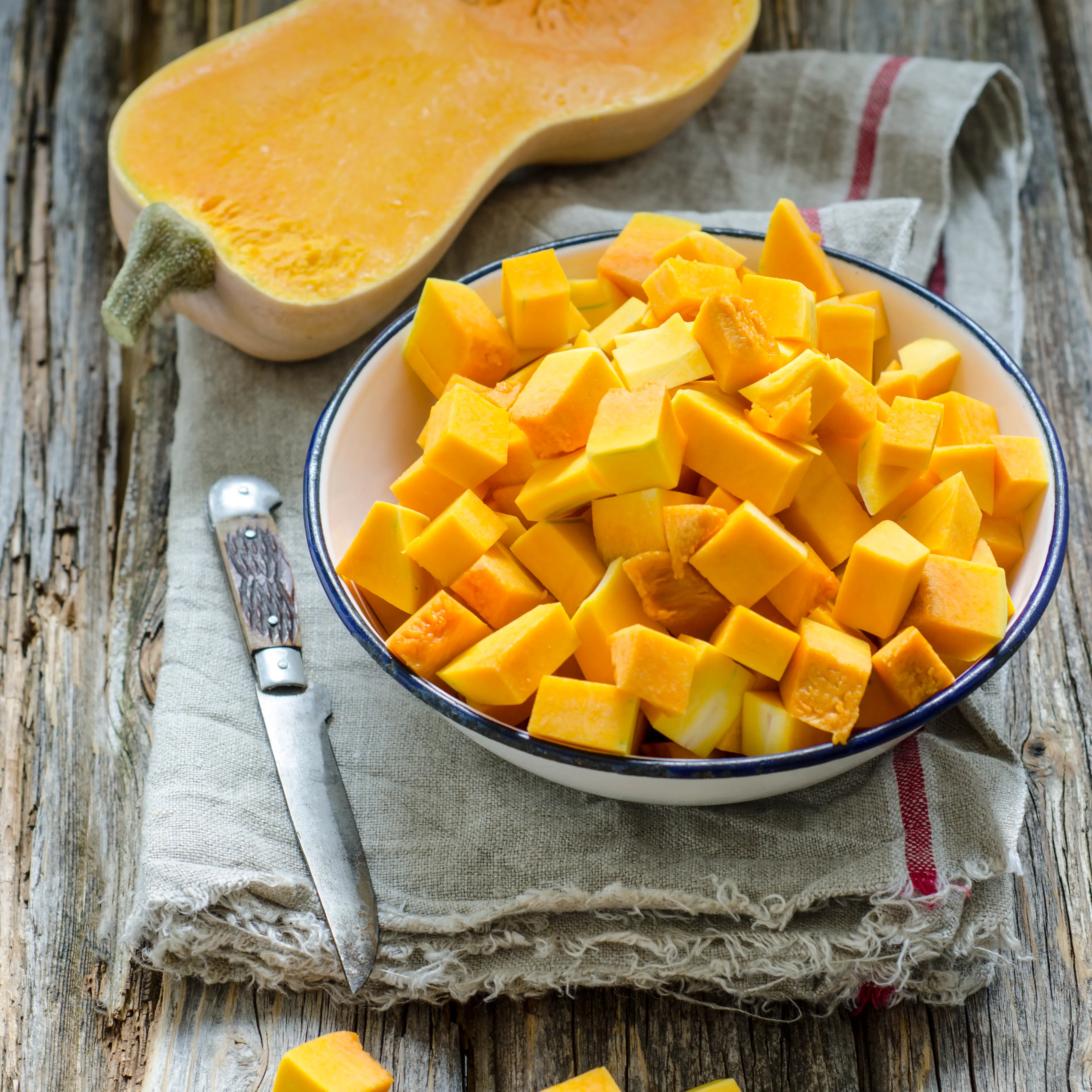 butternut squash, chopped in bowl