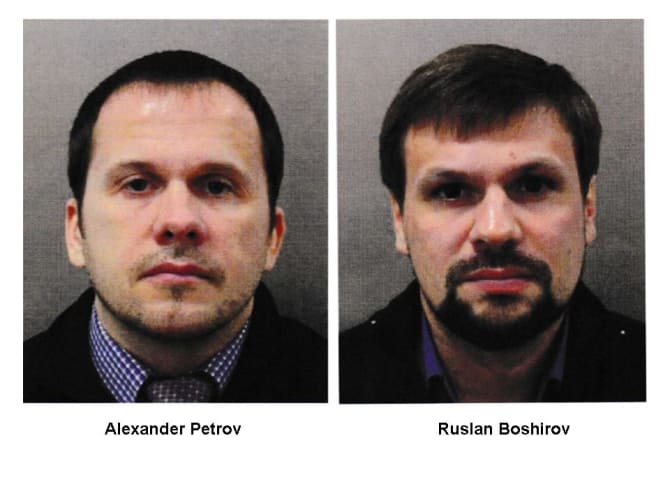 Police released the passport images of two men suspected of attempting to murder Russian ex-spy Sergei Skripal with the banned nerve agent Novichok in the U.K. in March