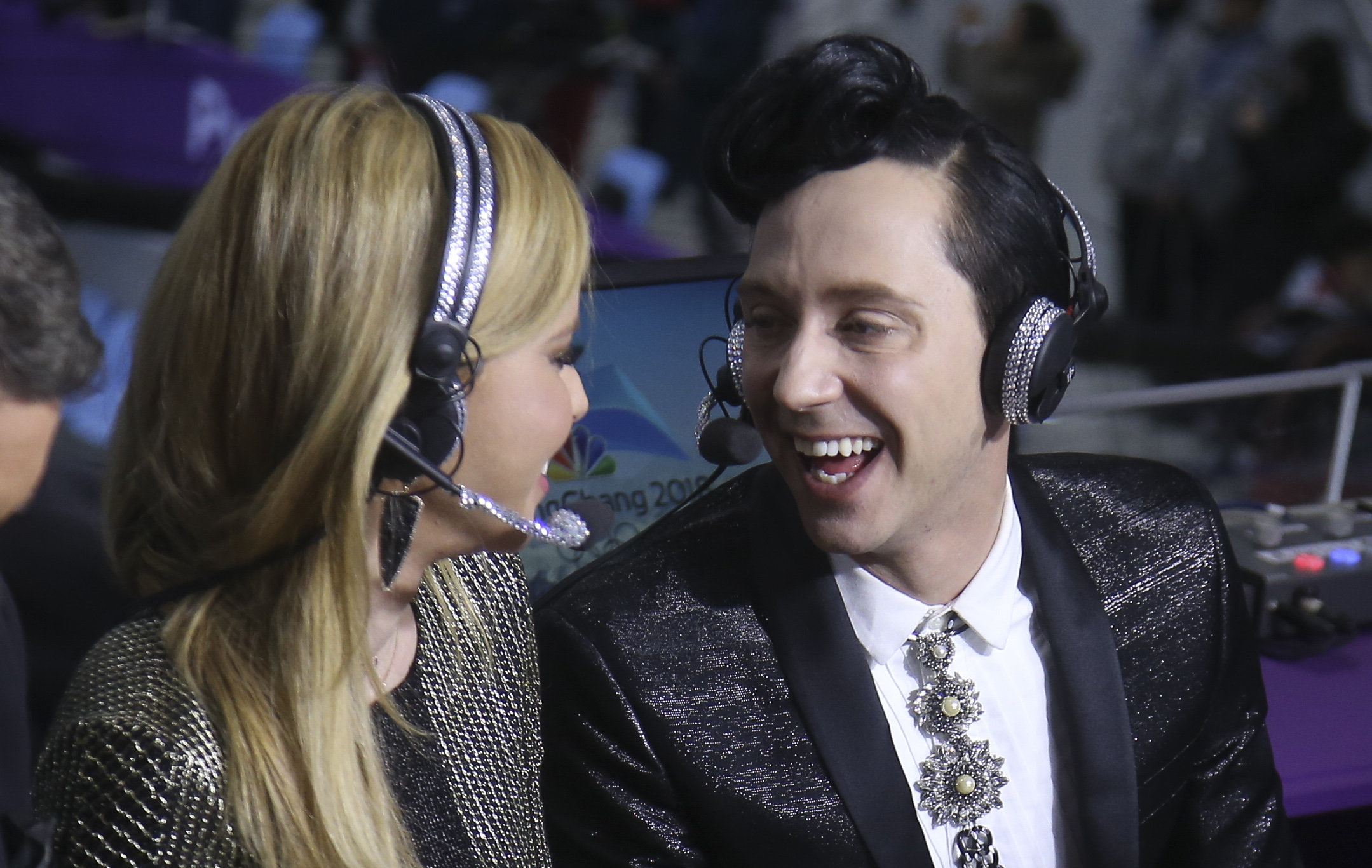 Tara Lipinski and Johnny Weir comment for NBC Sports