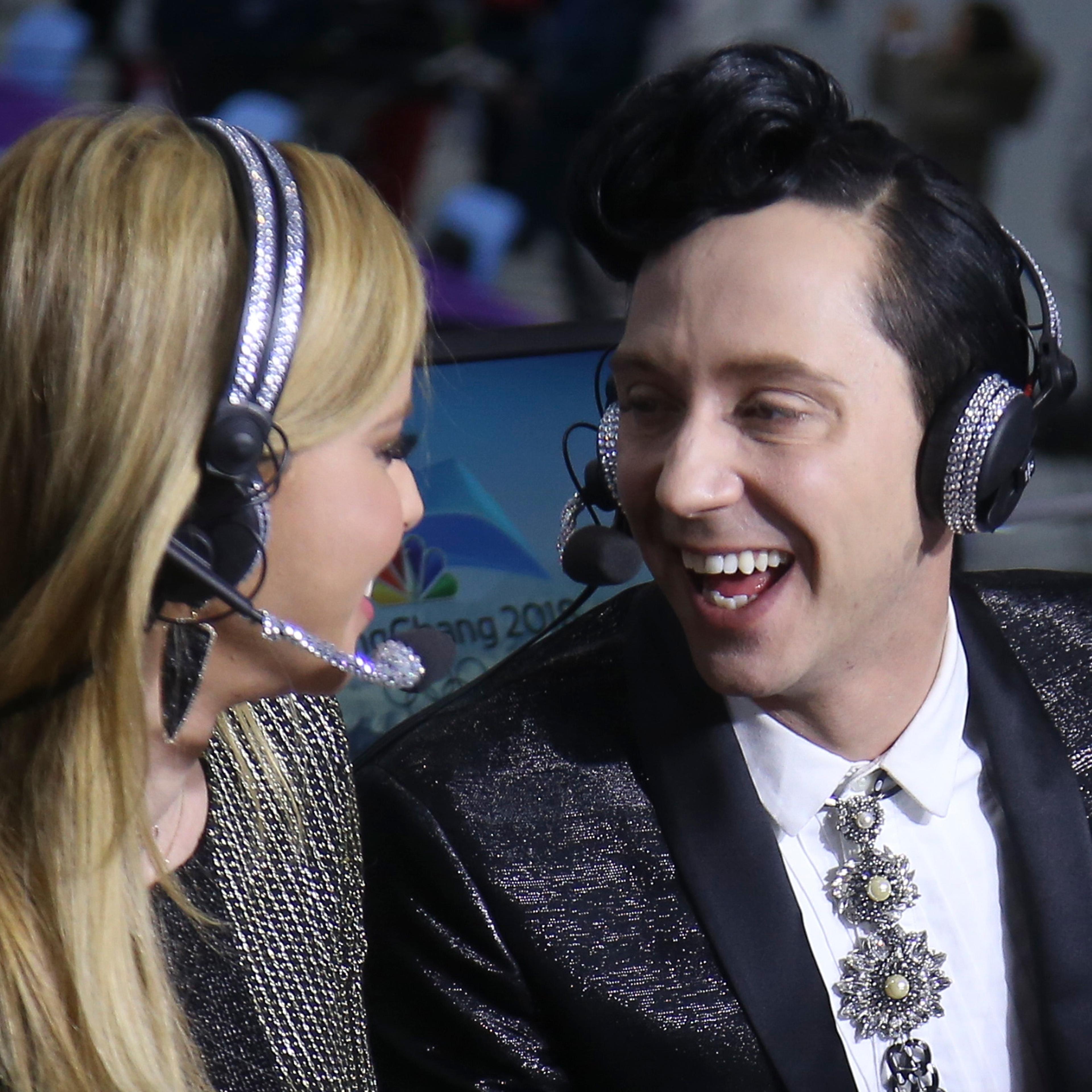 Tara Lipinski and Johnny Weir comment for NBC Sports