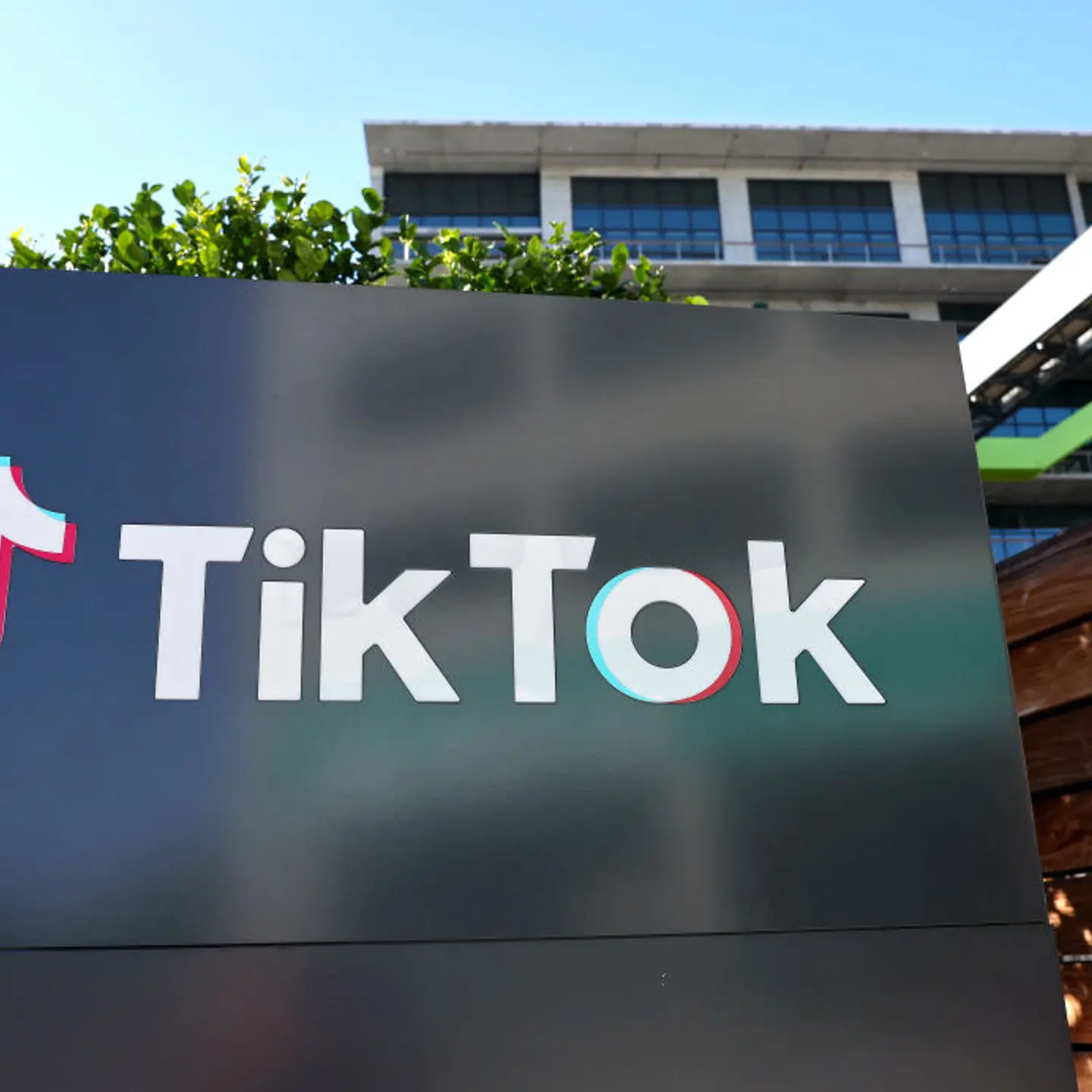 The TikTok logo is displayed outside a TikTok office on Dec. 20, 2022 in Culver City, California.