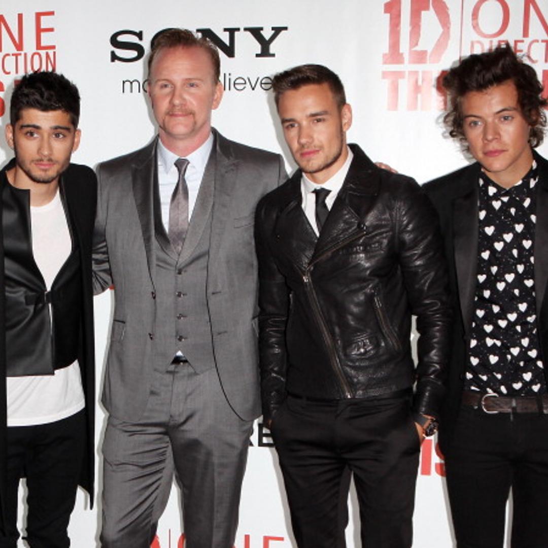 (L to R) Zayn Malik, Morgan Spurlock, Liam Payne and Harry Styles attend the World Premiere of 'One Direction: This Is Us 3D' in London, England on Aug. 20, 2013.