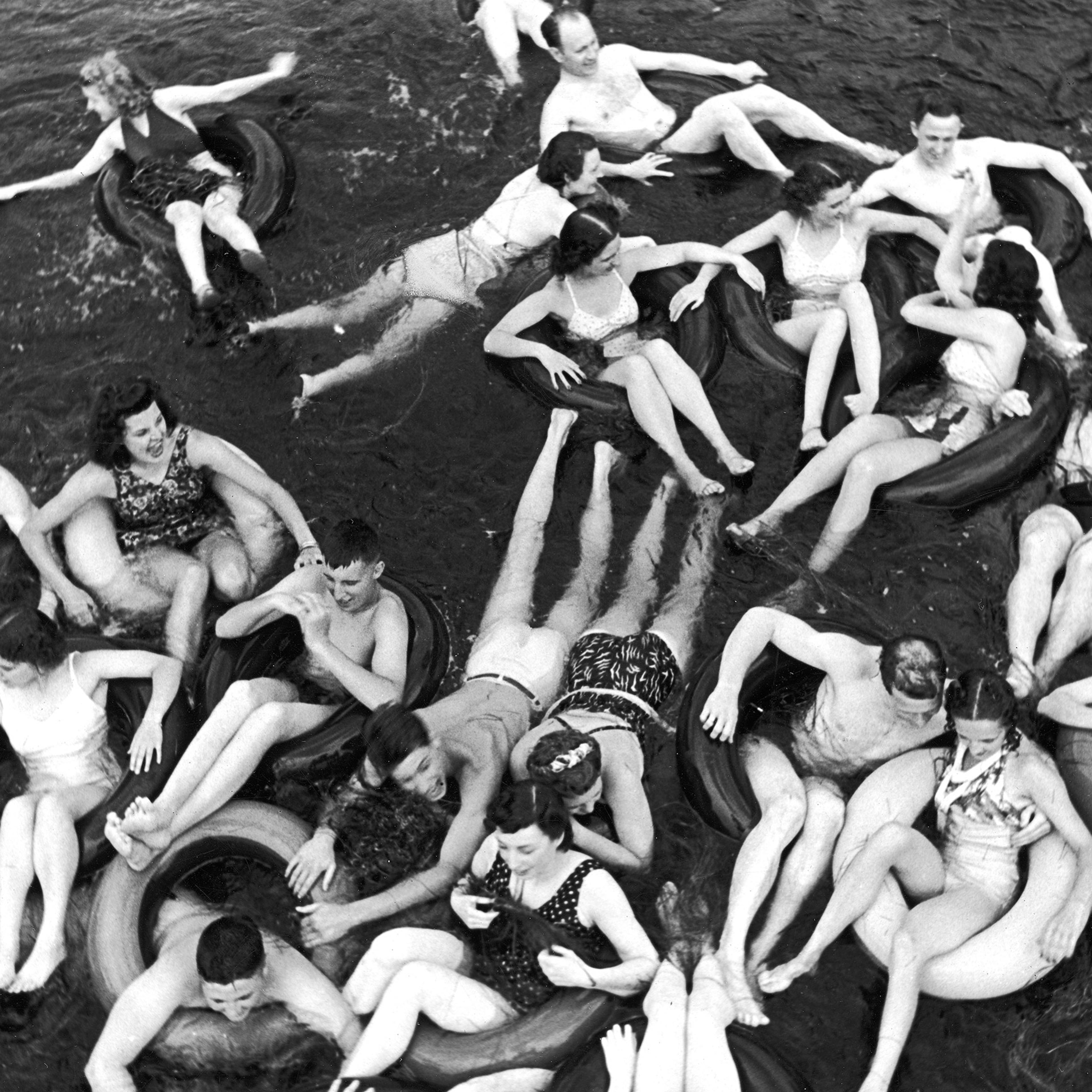 A floating party on the Apple River in Somerset, Wisconsin in 1941.