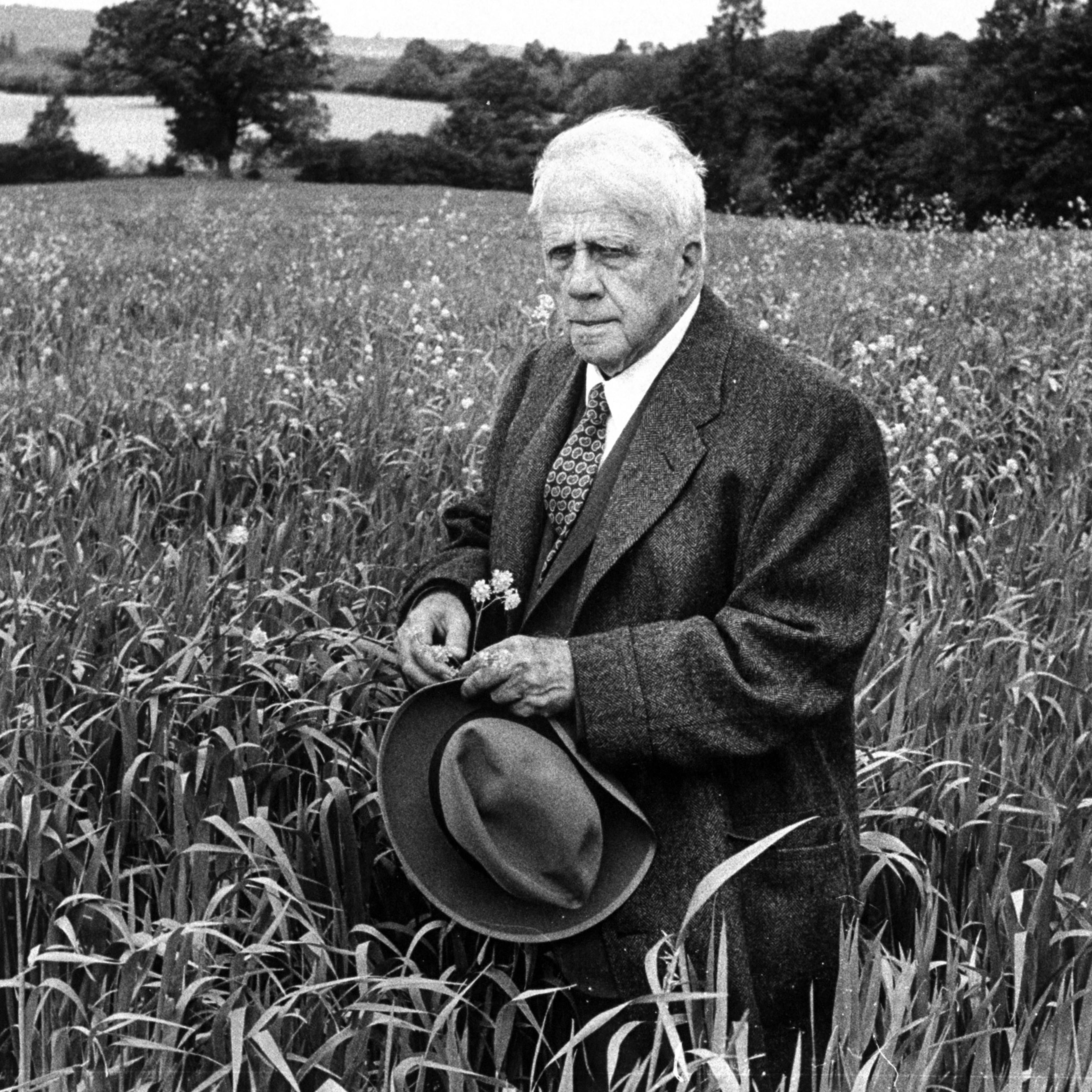 Robert Frost in an English meadow, 1957.