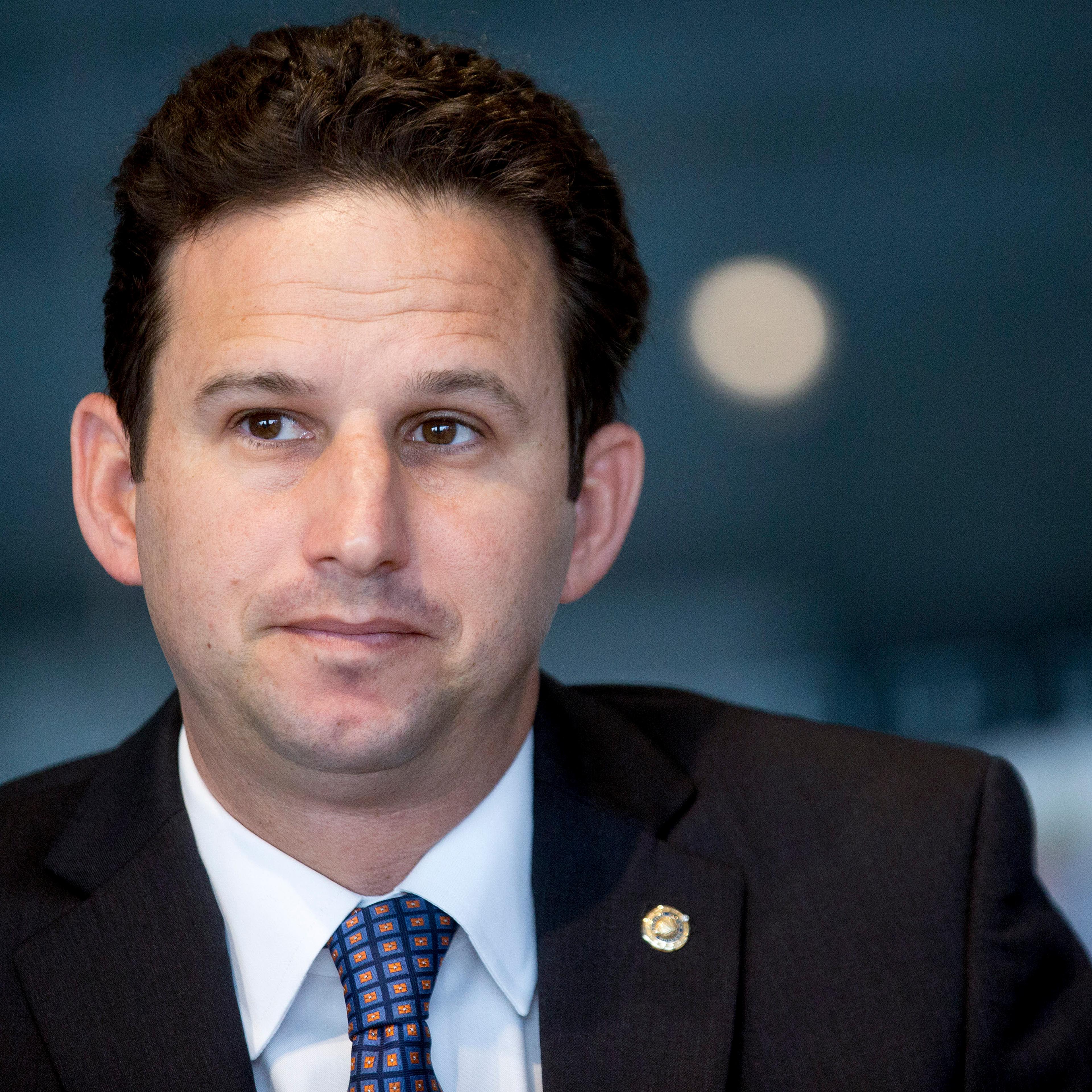 Senator Brian Schatz, a Democrat from Hawaii, listens to a question during an interview in Washington, D.C., U.S., on May 7, 2015.