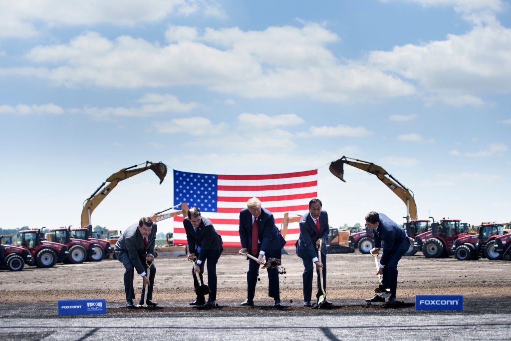 Leaders participate in a groundbreaking for a Foxconn facility in Wisconsin