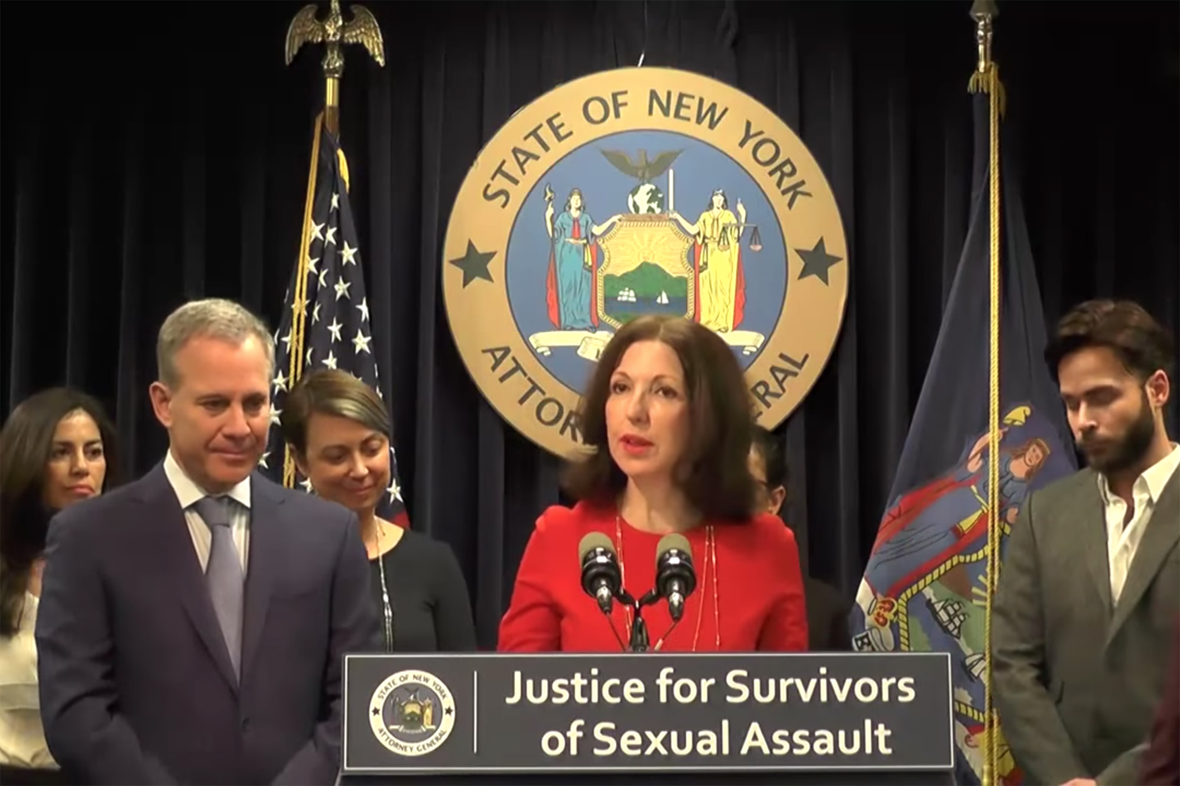 Judy Harris Kluger speaks at a press conference discussing protection of survivors of sexual assault in New York, on Nov 28, 2017.
