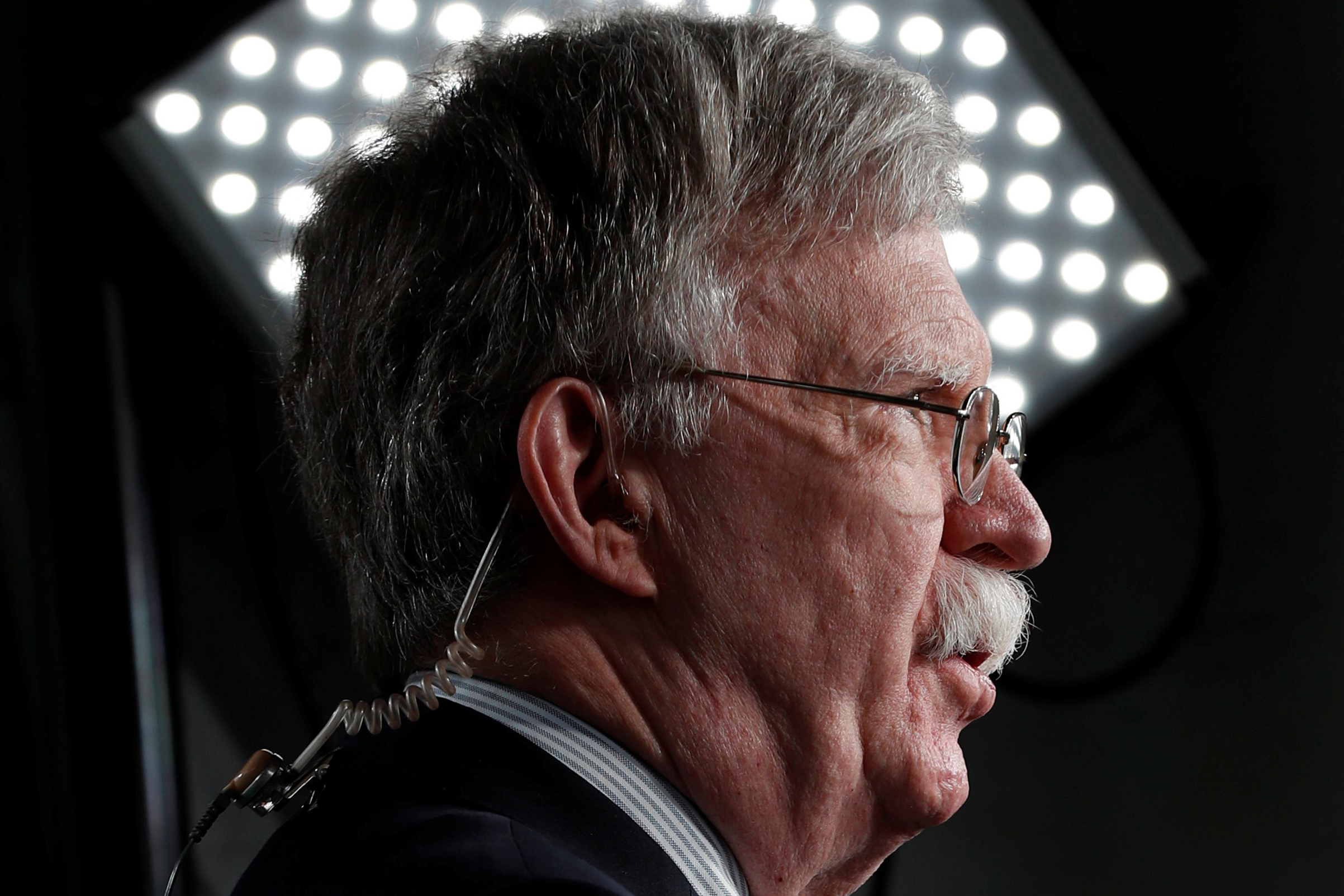 John Bolton, the national security advisor, speaks in front of a television camera at the White House in Washington on May 1, 2019.