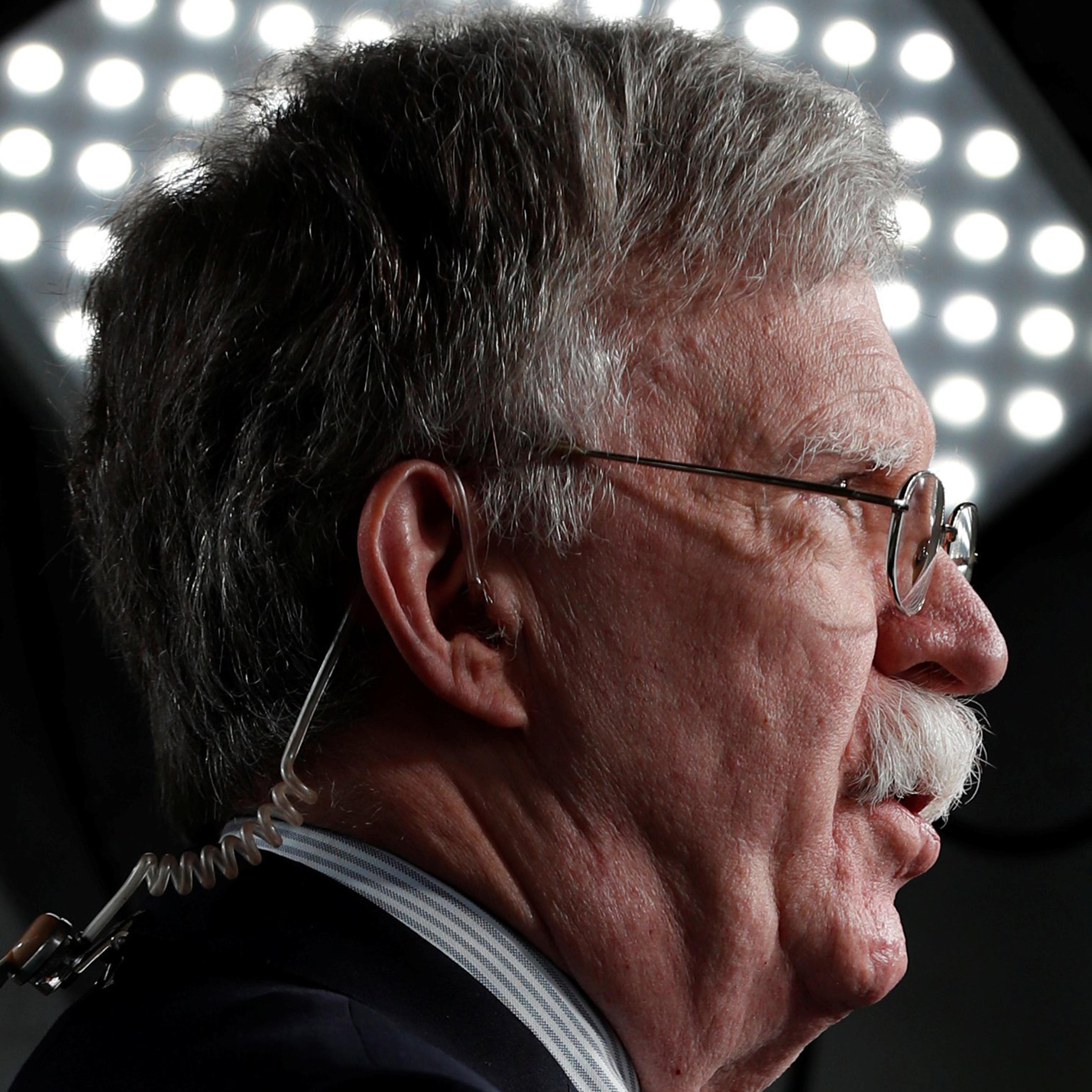 John Bolton, the national security advisor, speaks in front of a television camera at the White House in Washington on May 1, 2019.