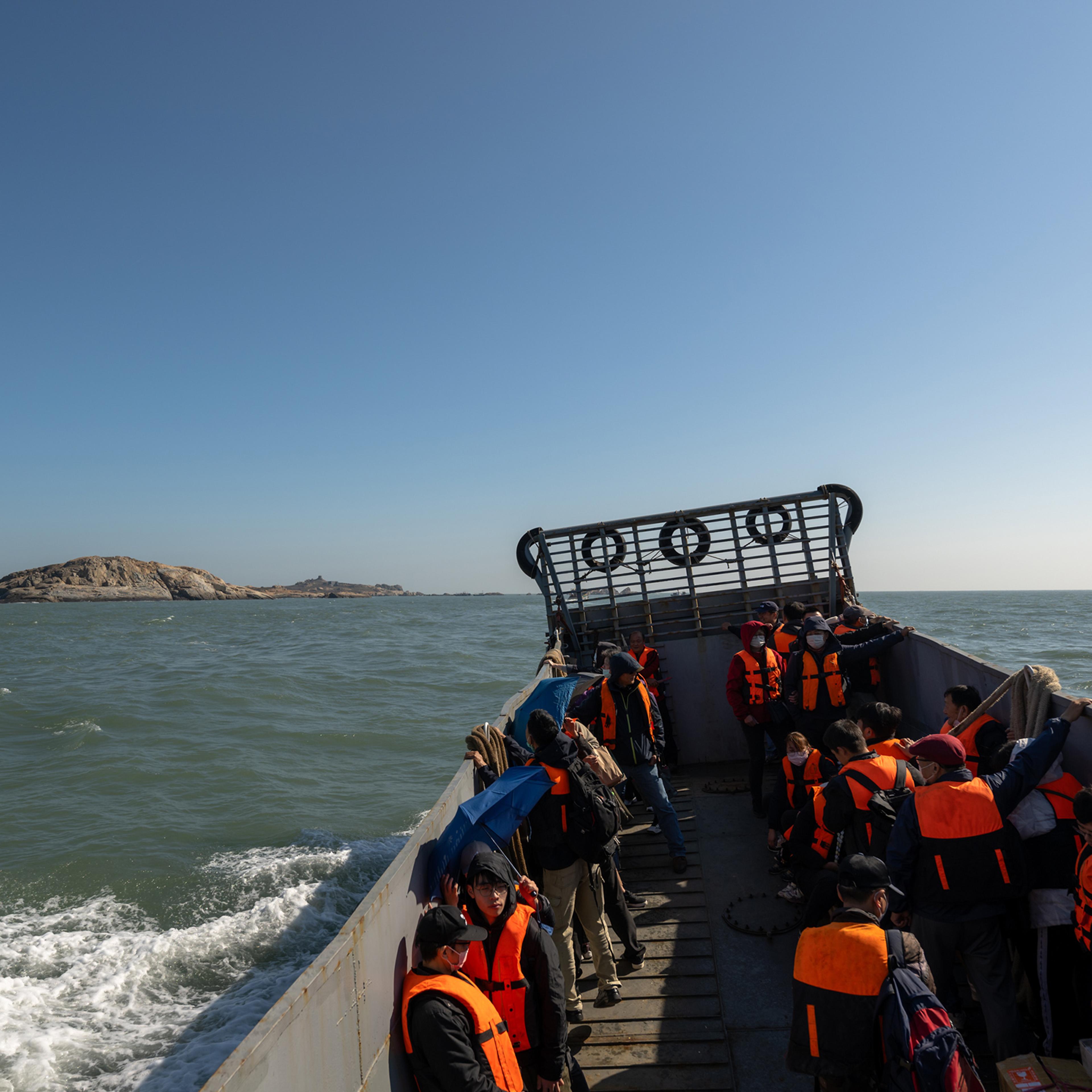 Wuqiu villagers board take a military transport to Smaller Qiu Island to vote in the 2024 Presidential Elections. Jan 13, 2024.