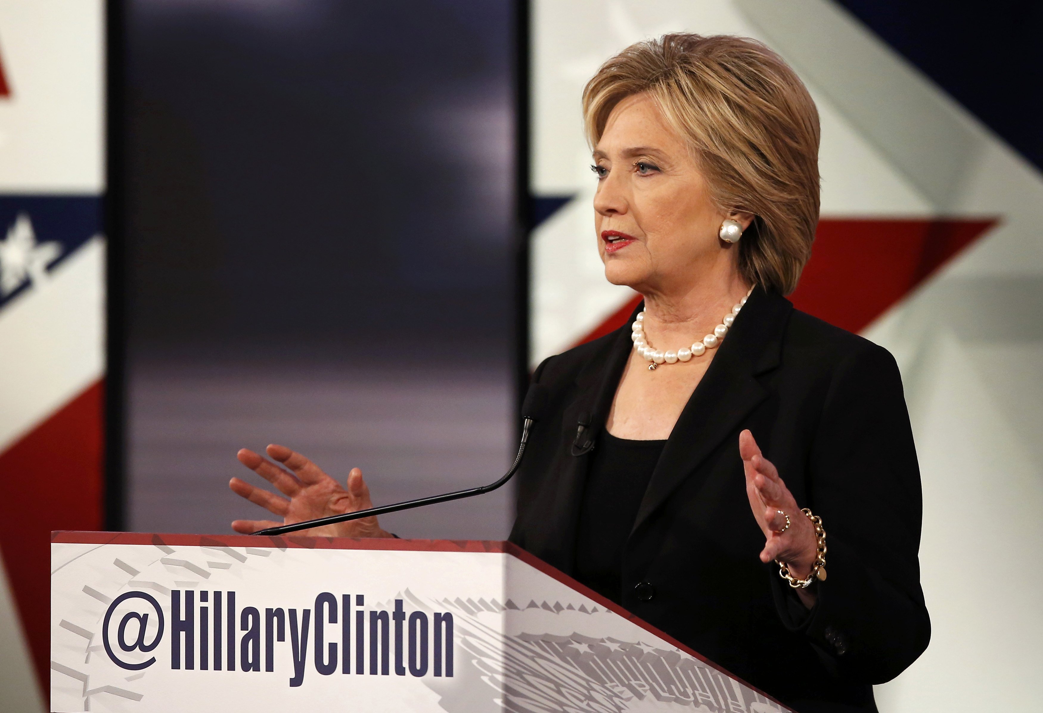 Democratic U.S. presidential candidate former Secretary of State Hillary Clinton speaks during the second official 2016 U.S. Democratic presidential candidates debate in Des Moines