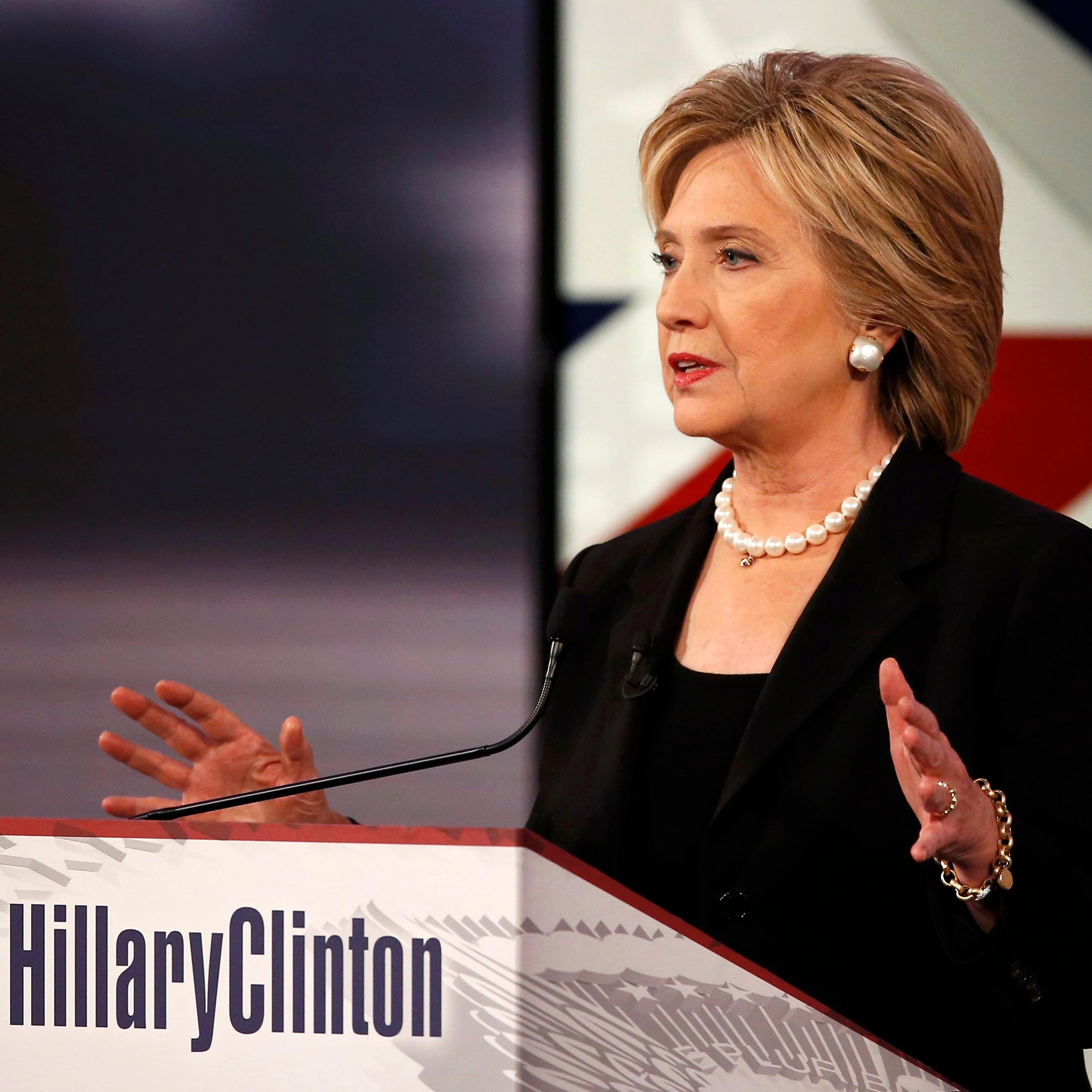 Democratic U.S. presidential candidate former Secretary of State Hillary Clinton speaks during the second official 2016 U.S. Democratic presidential candidates debate in Des Moines