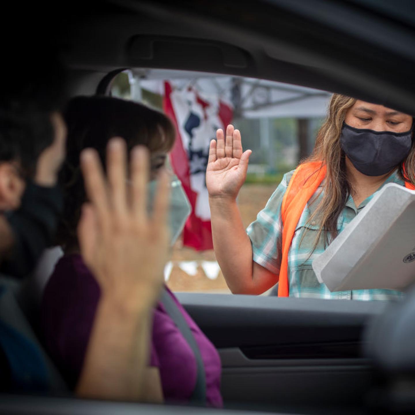 Drive through American citizenship naturalization ceremony during
