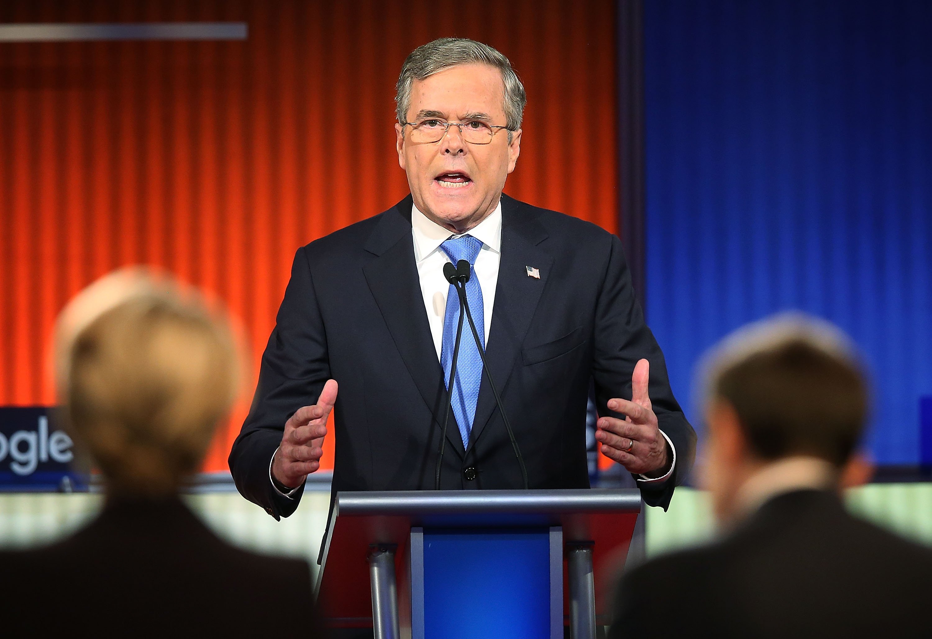 Republican presidential candidate Jeb Bush at the Republican presidential debate Thursday, Jan. 28, 2016, in Des Moines, Iowa.